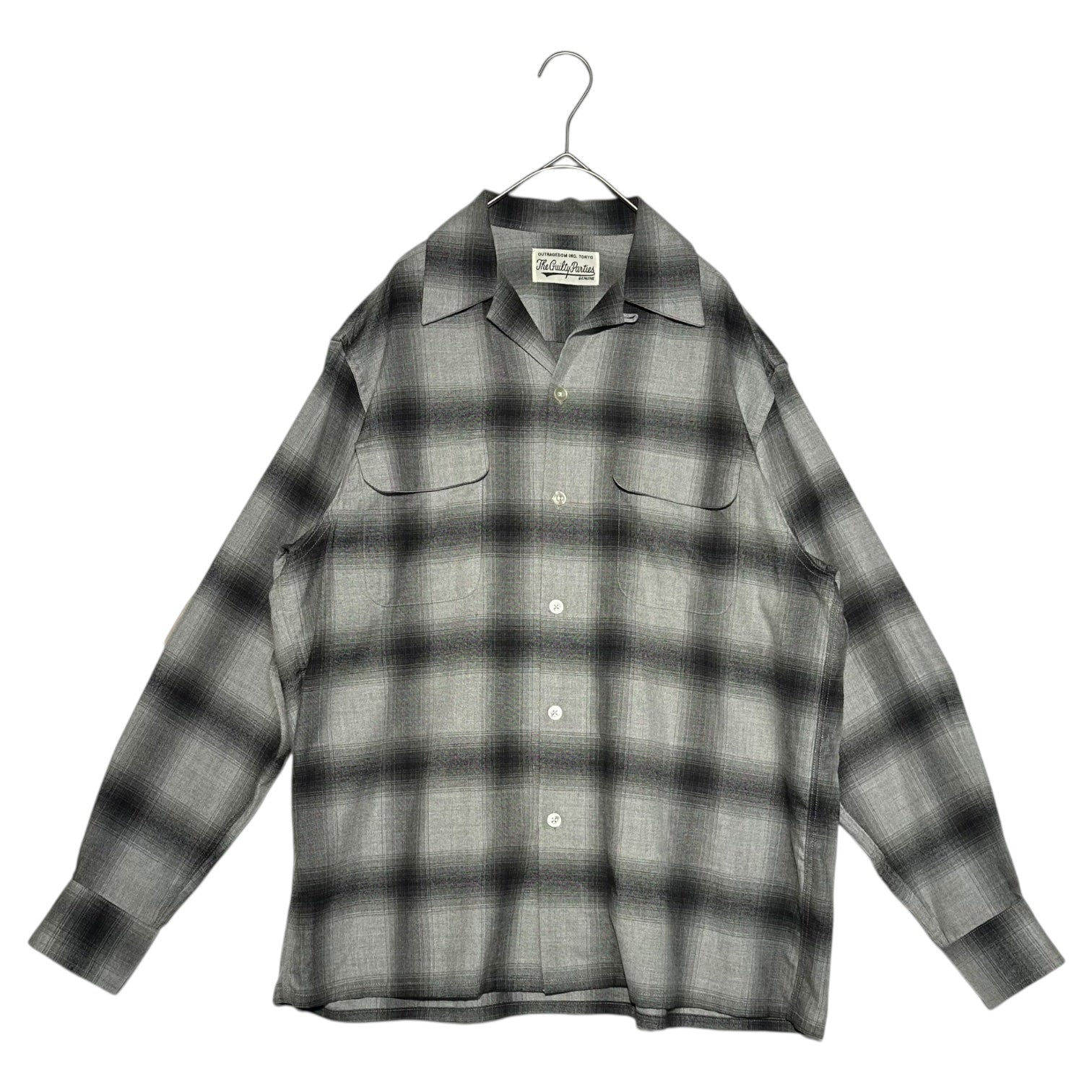 WACKO MARIA(ワコマリア) 20AW OMBRAY CHECK OPEN COLLAR SHIRTS L/S (TYPE-1) オンブレ チェック オープンカラー シャツ 長袖 S グレー×ブラック