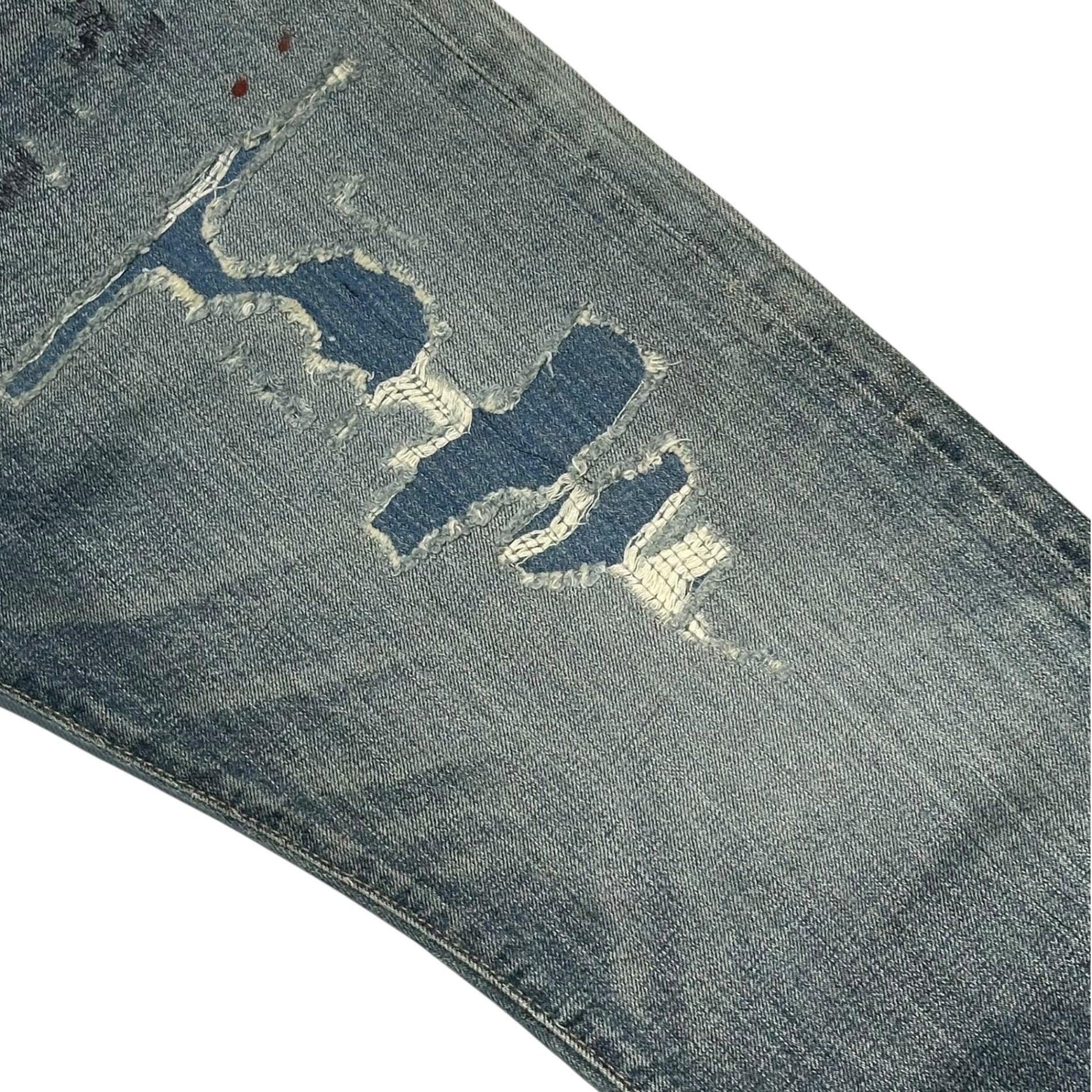 RRL(ダブルアールエル) Damage Repair Vintage-Washed Western Denim Pants ダメージ リペア ヴィンテージ加工 ウエスタン デニム パンツ W30 ライトインディゴ