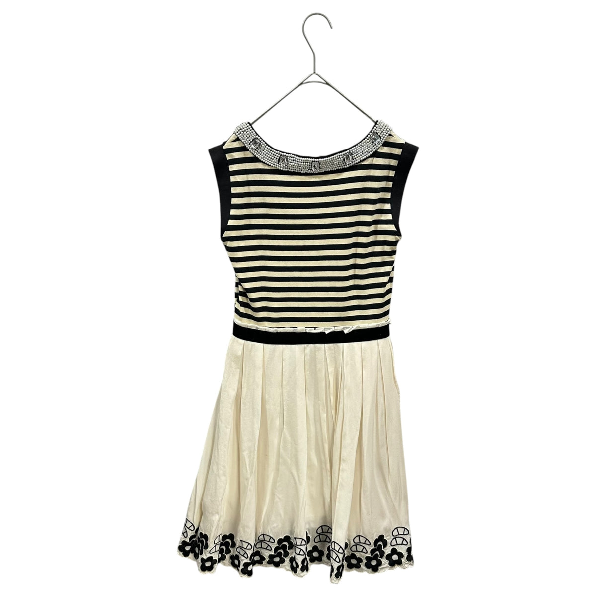 miu miu(ミュウミュウ) Eweled Sleeveless Dress ビジュー ドッキング ノースリーブ ワンピース 34 ベージュ×ブラック