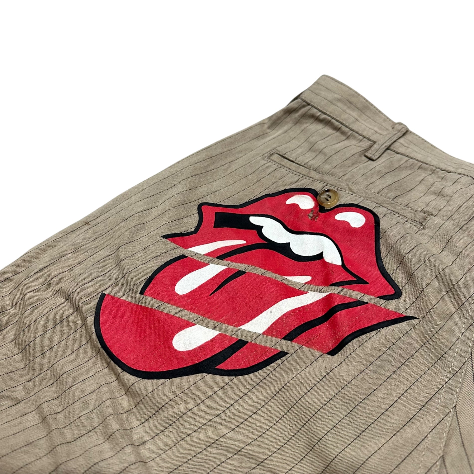COMME des GARCONS HOMME PLUS(コムデギャルソンオムプリュス) 2006SS Lip & Tan Back-Printed Striped Pants リップアンドタン バックプリント ストライプ パンツ PQ-P023 S ベージュ×ブラック×レッド AD2005 00s アーカイブ