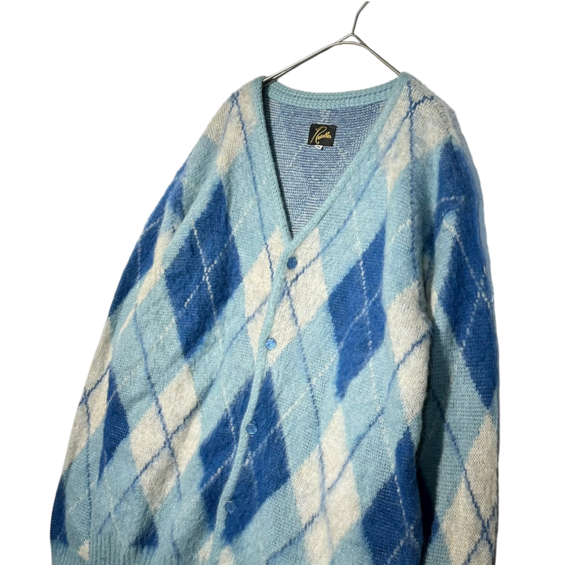 NEEDLES(ニードルズ) 22AW Argyle MOHAIR Cardigan アーガイル モヘアカーディガン LQ271 M ブルー×グレー 参考定価29,700円(税込)