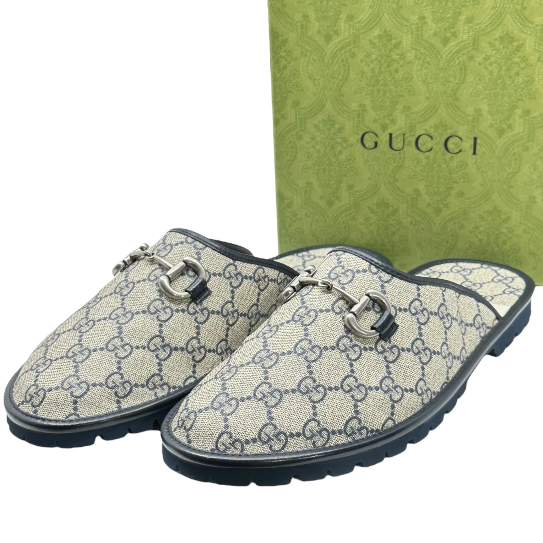 GUCCI(グッチ) Horsebit Sandal GG Supreme ホースビット サンダル GGスプリーム 694249 9(28.0cm程度) ベージュ×ネイビー