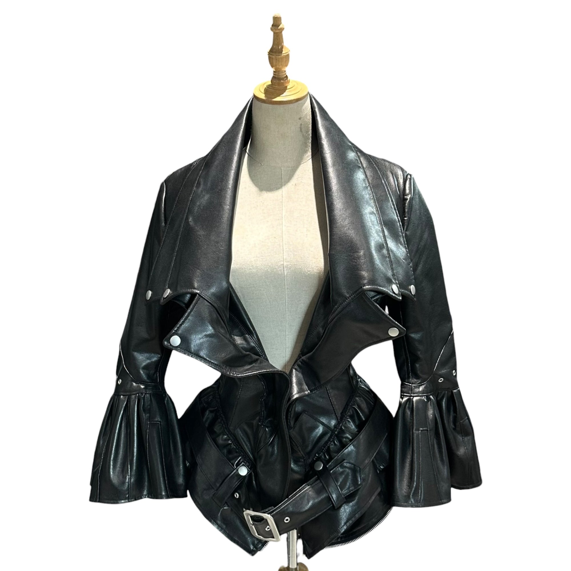 JUNYA WATANABE(ジュンヤワタナベ) 2022AW Deconstructed and Reconstructed Faux Leather Biker Jacket 解体 再構築 フェイクレザー ライダース ジャケット JJ-J054 S ブラック AD2022