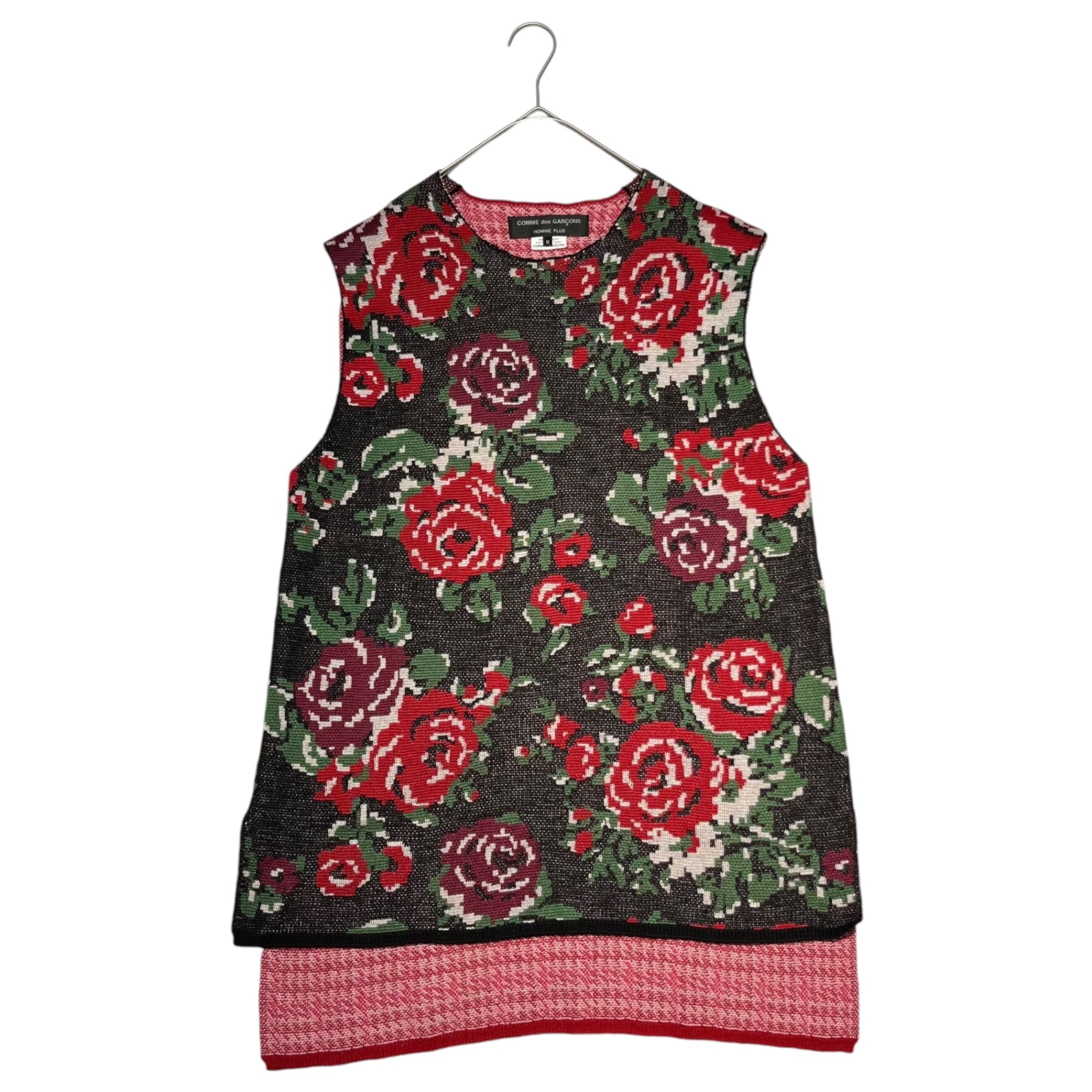 COMME des GARCONS HOMME PLUS(コムデギャルソンオムプリュス) 22SS rose print knit vest 薔薇プリント ニット ベスト PI-N002 M ブラック×レッド×グリーン AD2021 花の存在期