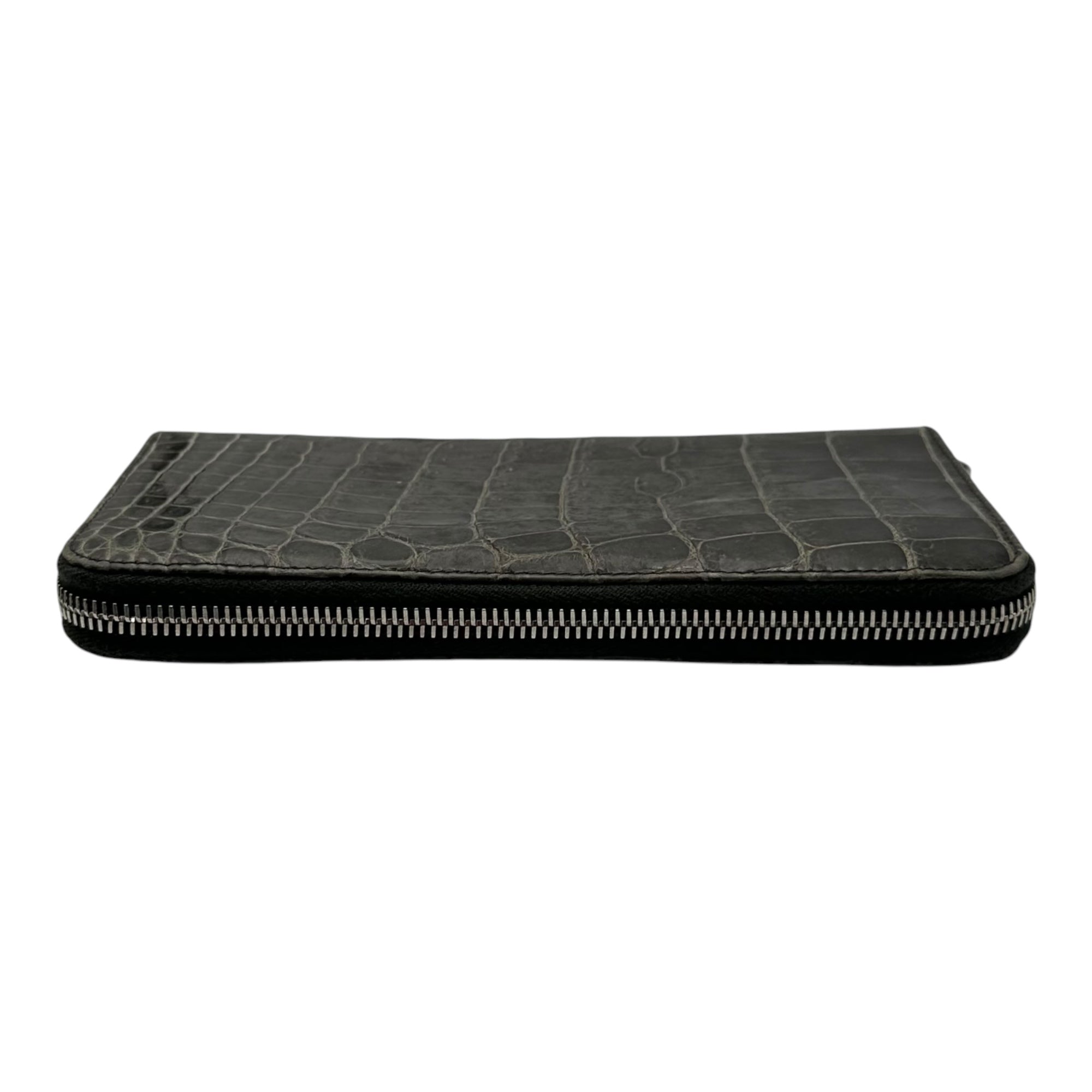 PRADA(プラダ) Round-Zip Long Wallet - Crocodile ラウンドジップ ロング ウォレット クロコダイル グレー 長財布 エキゾチック レザー