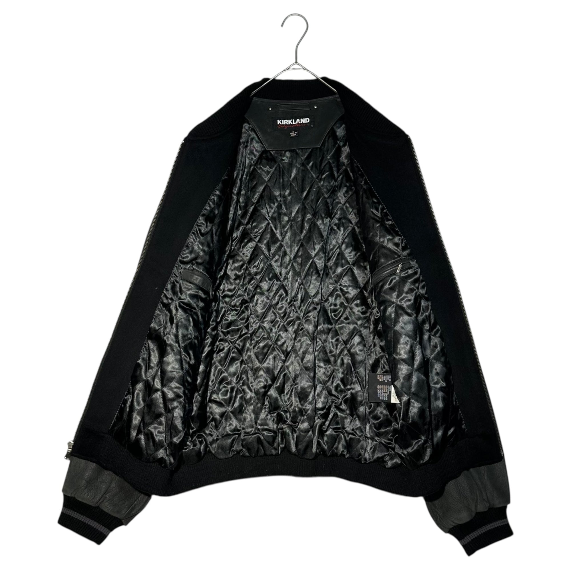Kirkland Signature(カークランドシグネチャー) Zip-up lamb leather wool stadium jacket ジップアップ ラム レザー ウール スタジャン L ブラック 本革