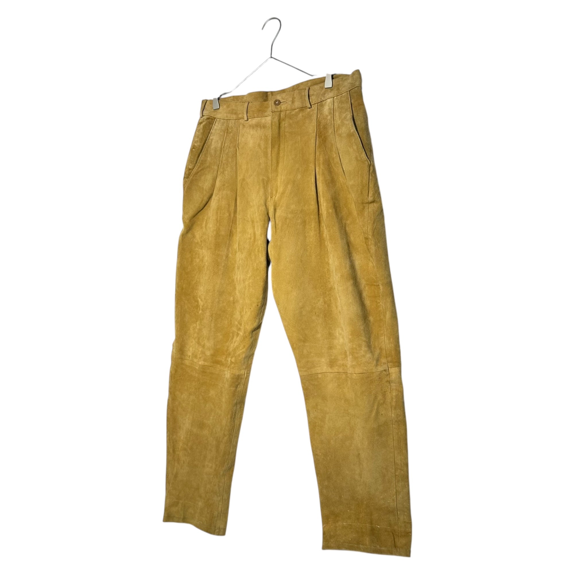 COUGAR(クーガー) 90's Suede 2-pleat straight pants スウェード レザー 2タック ストレート パンツ W36 ベージュ 90年代 ヴィンテージ 古着