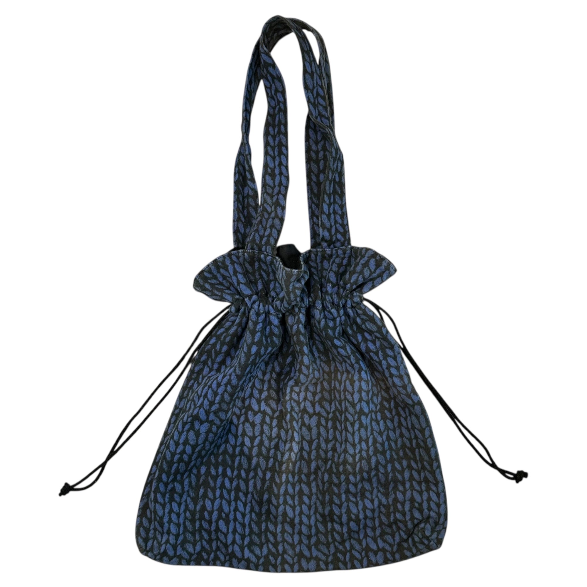 LIMI feu(リミフゥ) Knit Trompe l'oeil Print Tote Bag ニット トロンプルイユ プリント トート バッグ ブルー×ブラック