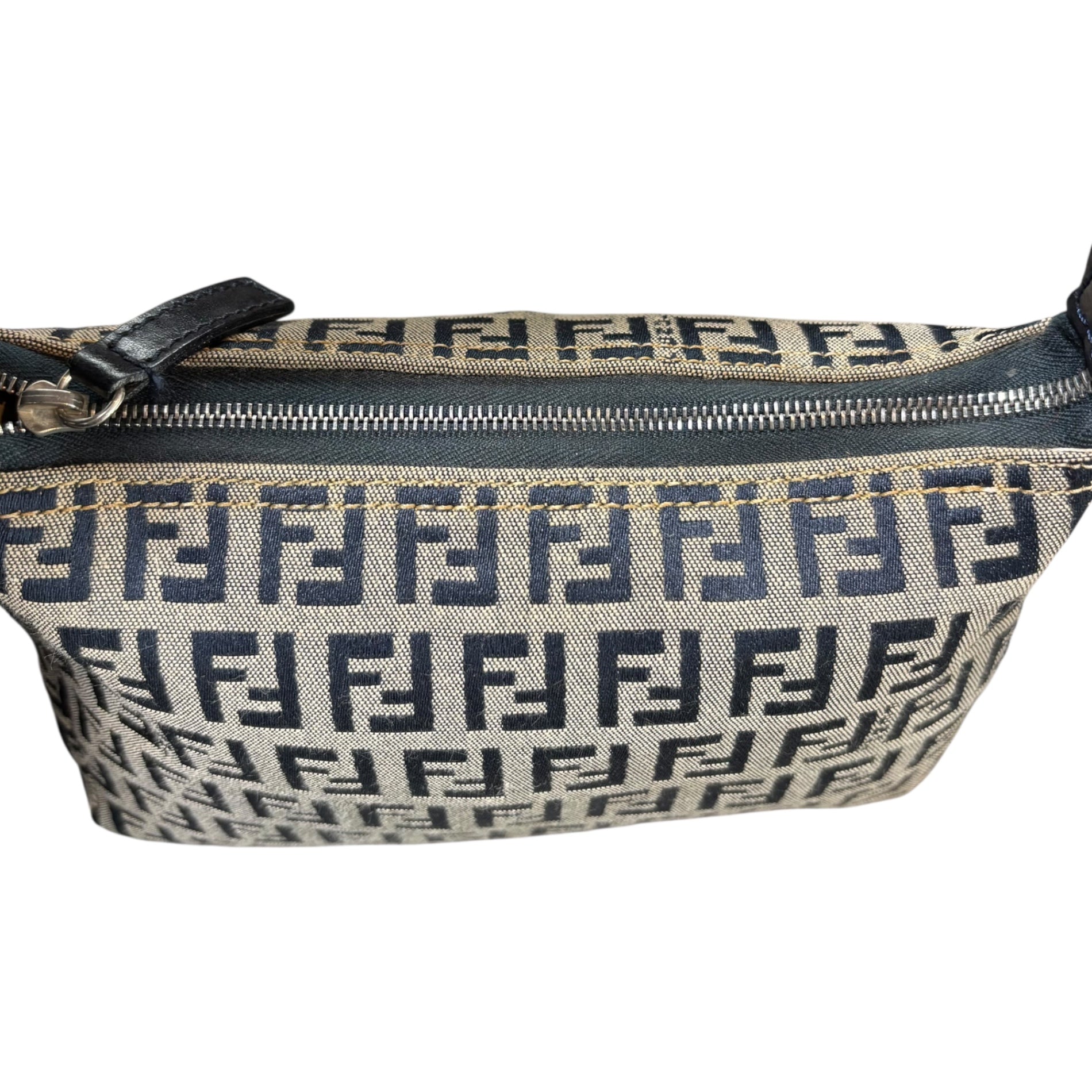 FENDI(フェンディ) Zucchino Accessory Pouch ズッキーノ柄 アクセサリー ポーチ 001・26810・098 ネイビー×グレー ヴィンテージ OLD ミニ ハンド バッグ