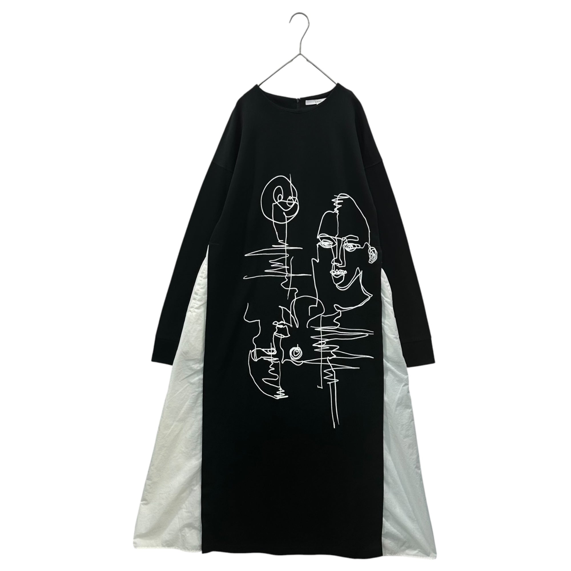 UN3D.(アンスリード) Front-Print Paneled Dress フロント プリント 切替 ワンピース 522110300301-01 38(M) ブラック×ホワイト