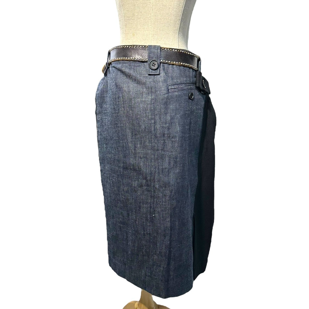 Y's(ワイズ) 13SS Denim Docking Wool Skirt デニム ドッキング ウール スカート YX-S28-800 1 インディゴ×ブラック