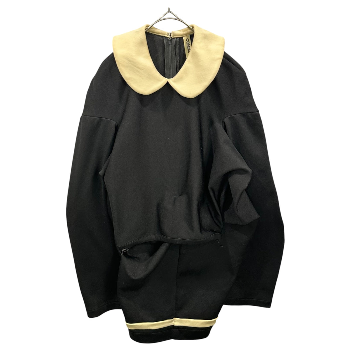 COMME des GARCONS(コムデギャルソン) 1990's Round-Collar Asymmetrical Nylon-Poly Cut-And-Sewn 丸襟 変形 ナイロン ポリ カットソー GI-05001S S ブラック×アイボリー AD1990 90s アーカイブ Modern Sweetness コレクションランウェイ着用品