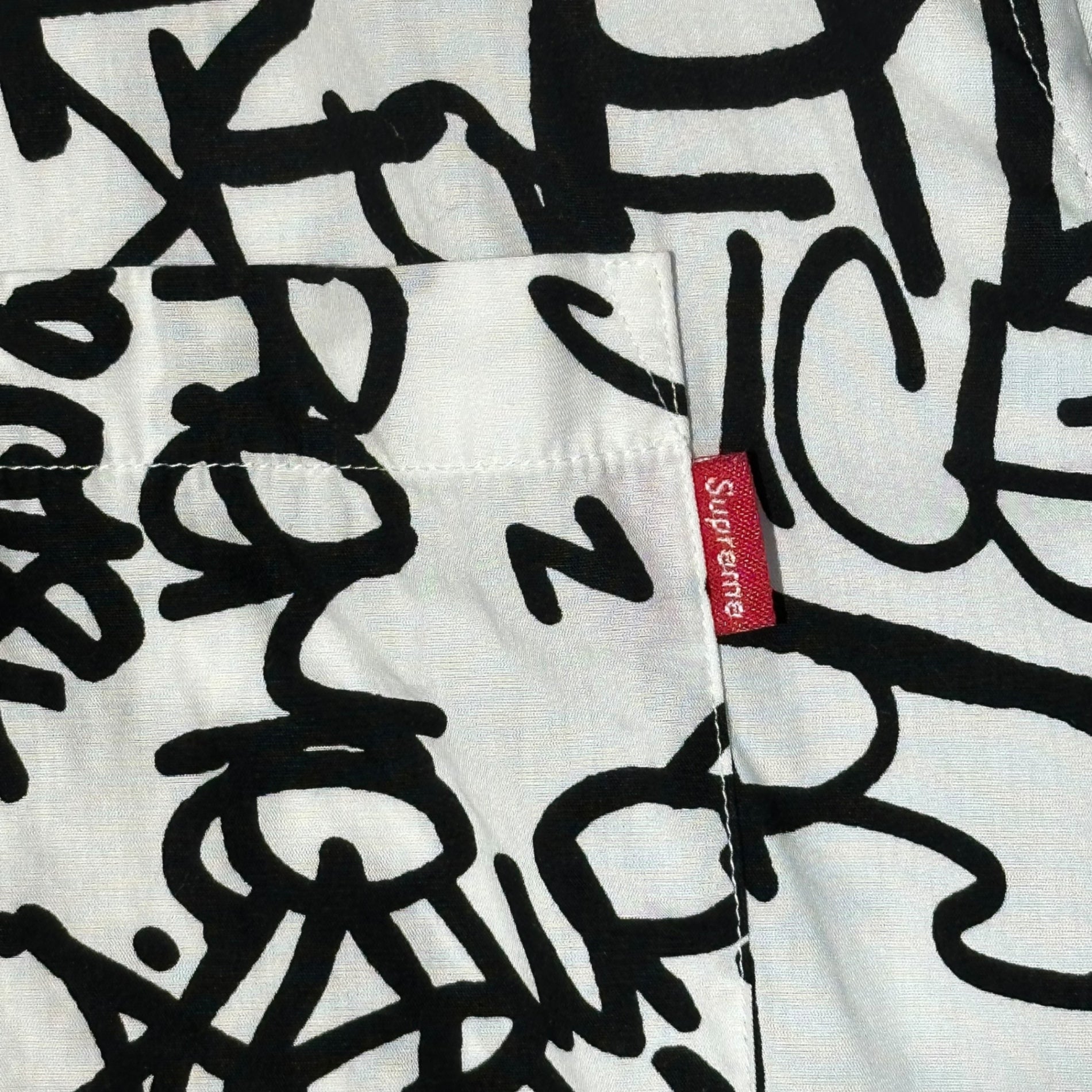 Supreme×COMME des GARCONS SHIRT(シュプリーム×コムデギャルソンシャツ) 18AW Graphic S/S Shirt コムデギャルソンシャツ グラフィック ジップアップ 半袖 シャツ S1FW18 L ホワイト×ブラック 18FW コラボアイテム