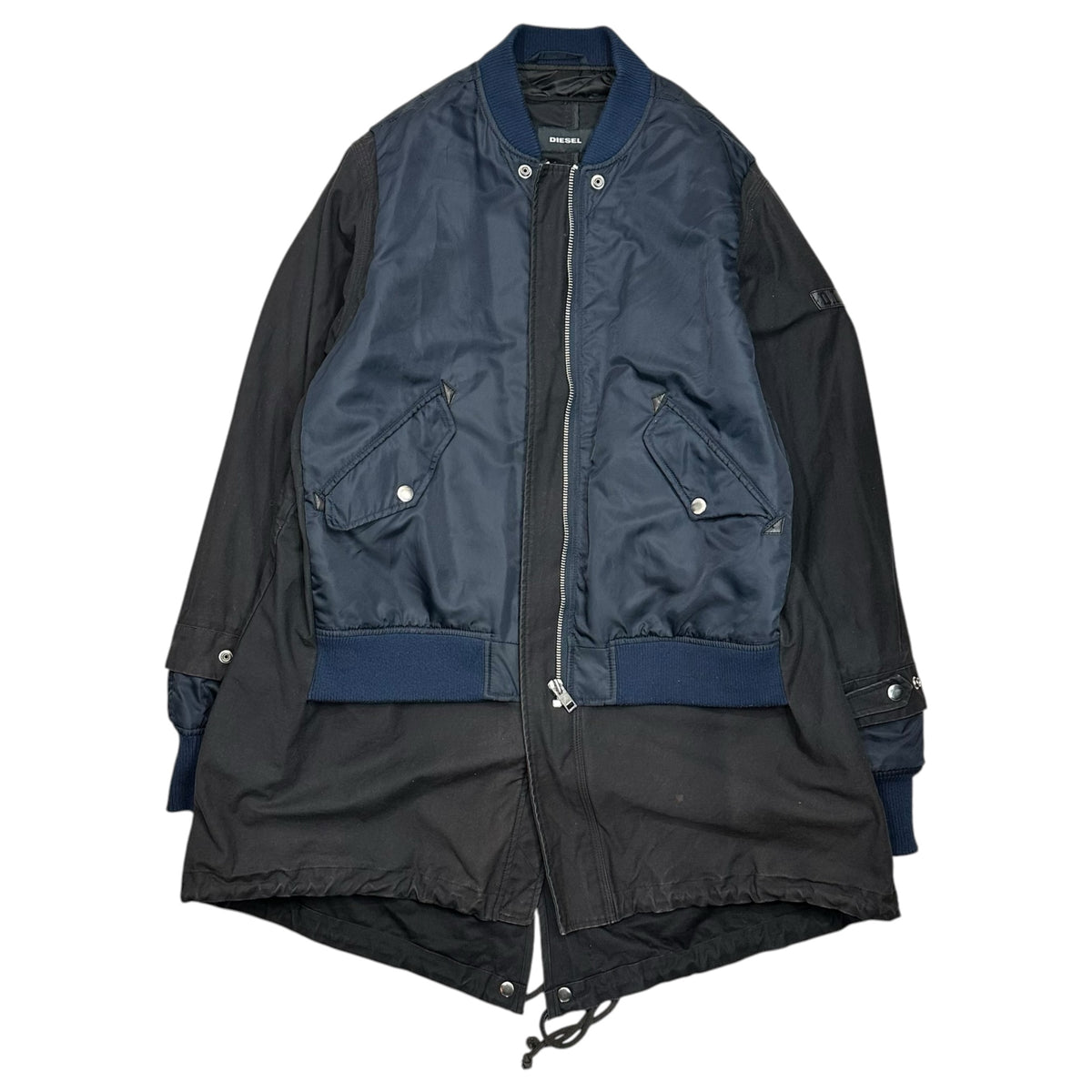 DIESEL(ディーゼル) Distressed MA-1 Docked Fishtail Parka ヴィンテージ加工 MA-1 ドッキング モッズコート 00E8F203 M ブラック×ネイビー