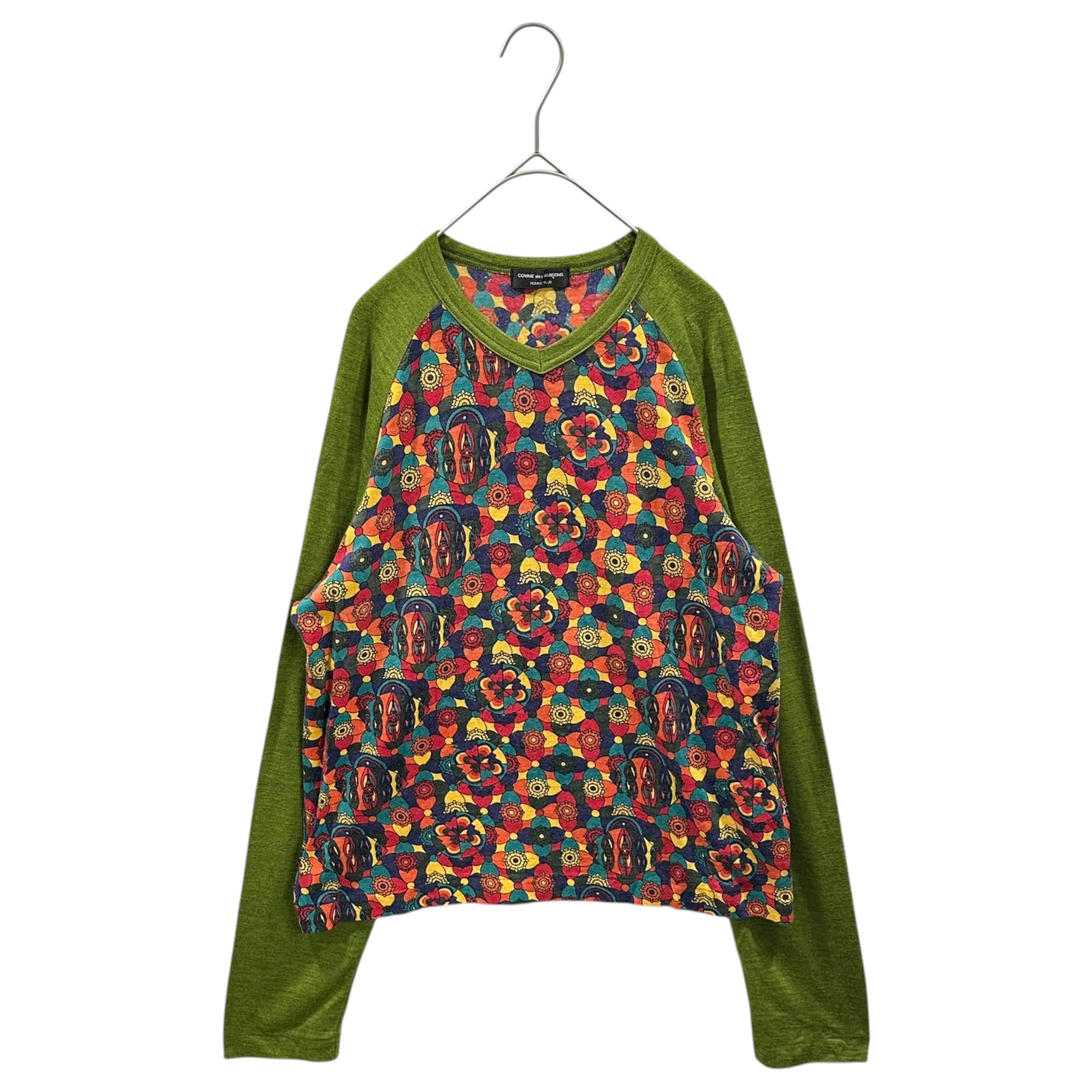 COMME des GARCONS HOMME PLUS(コムデギャルソンオムプリュス) 2001AW Psychedelic Era Psychedelic Print Sleeve Panel Wool Knit Top サイケデリック期 サイケ柄 袖 切替 ウール カットソー PC-T009 FREE マルチカラー×グリーン AD2001 00s アーカイブ