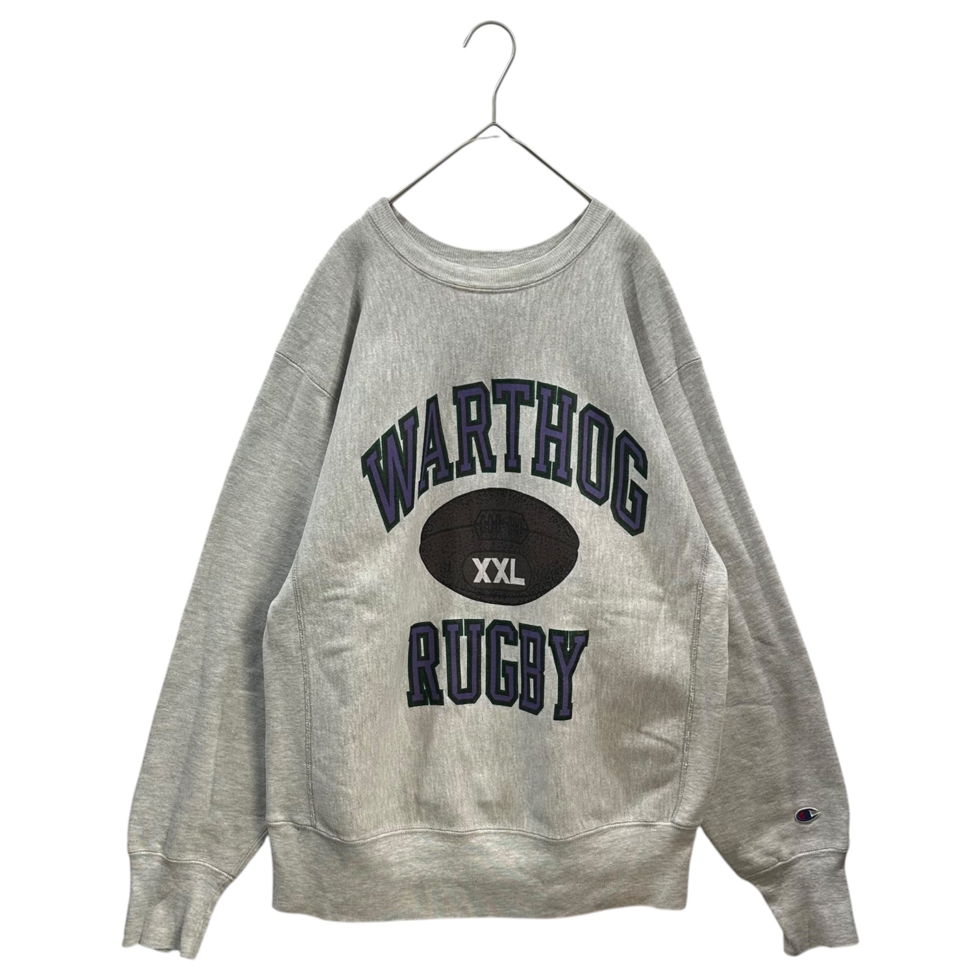 Champion(チャンピオン) 90's ”WARTHOG RUGBY” Reverse Weave Sweatshirt ウォートホッグ ラグビー リバースウィーブ スウェット L ライトグレー 90年代 刺繍タグ ヴィンテージ 3段プリント