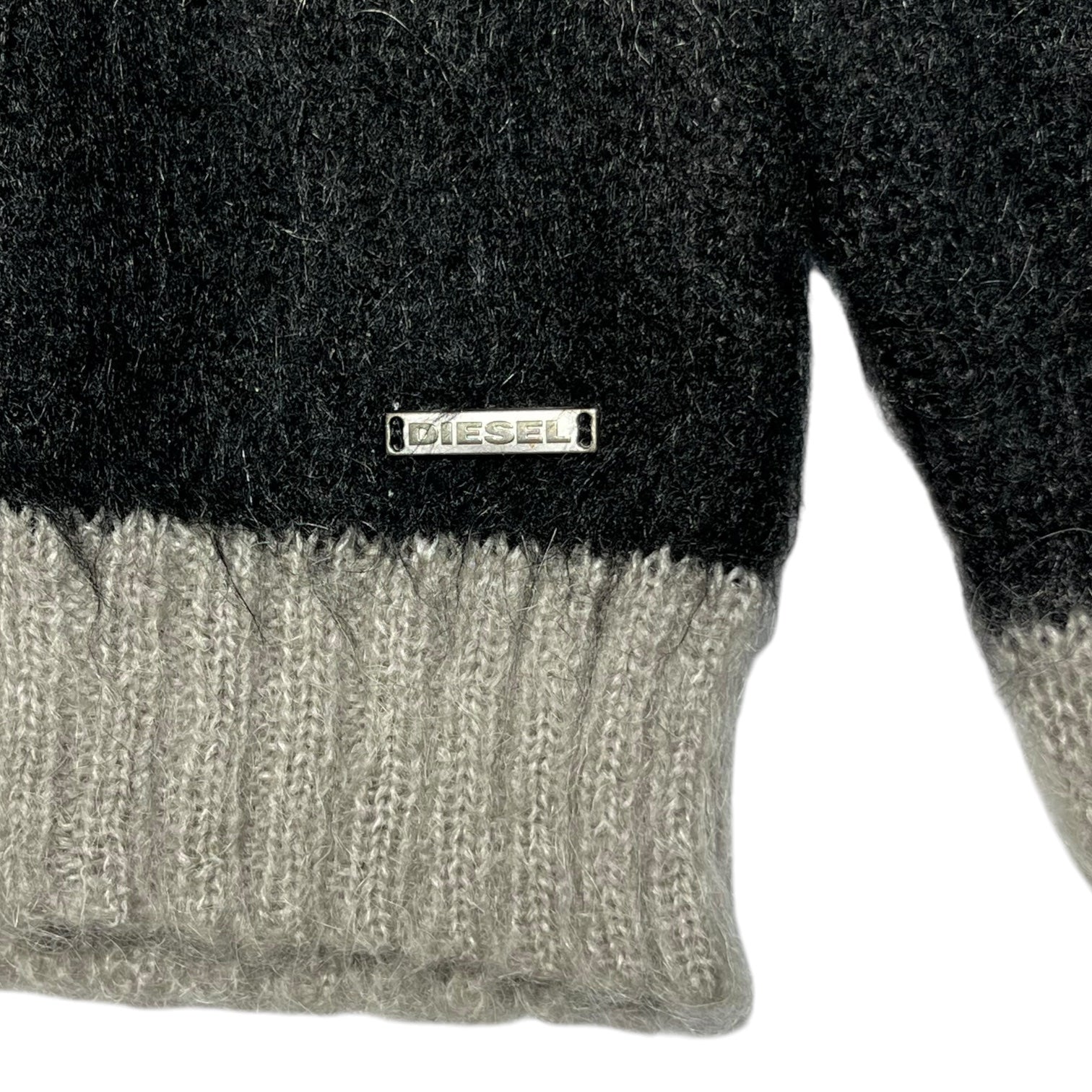 DIESEL(ディーゼル) Mohair mix border crew neck knit モヘア 混 ボーダー クルーネック ニット M グレー×ブラック Y2K