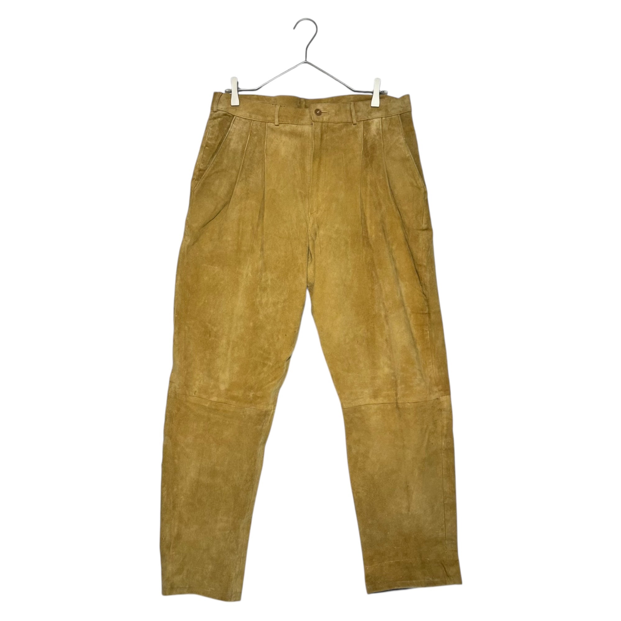 COUGAR(クーガー) 90's Suede 2-pleat straight pants スウェード レザー 2タック ストレート パンツ W36 ベージュ 90年代 ヴィンテージ 古着
