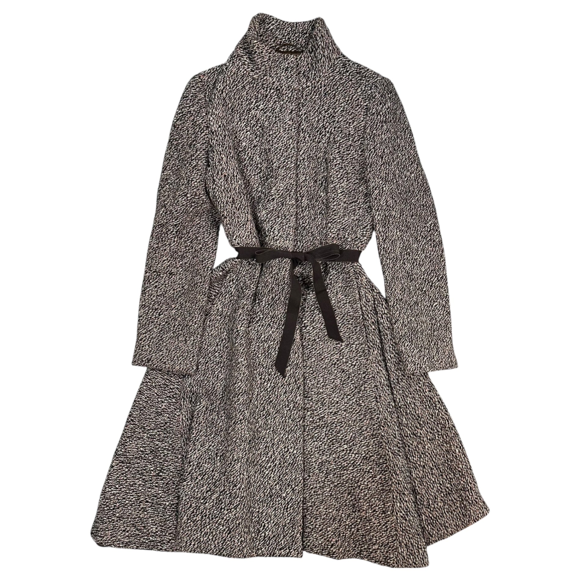 PRADA(プラダ) 2000AW Wool Tweed Stand Collar Flared Coat ウール ツイード スタンドカラー フレア コート 40(L程度) ホワイト×ブラック×ピンク 00's FW