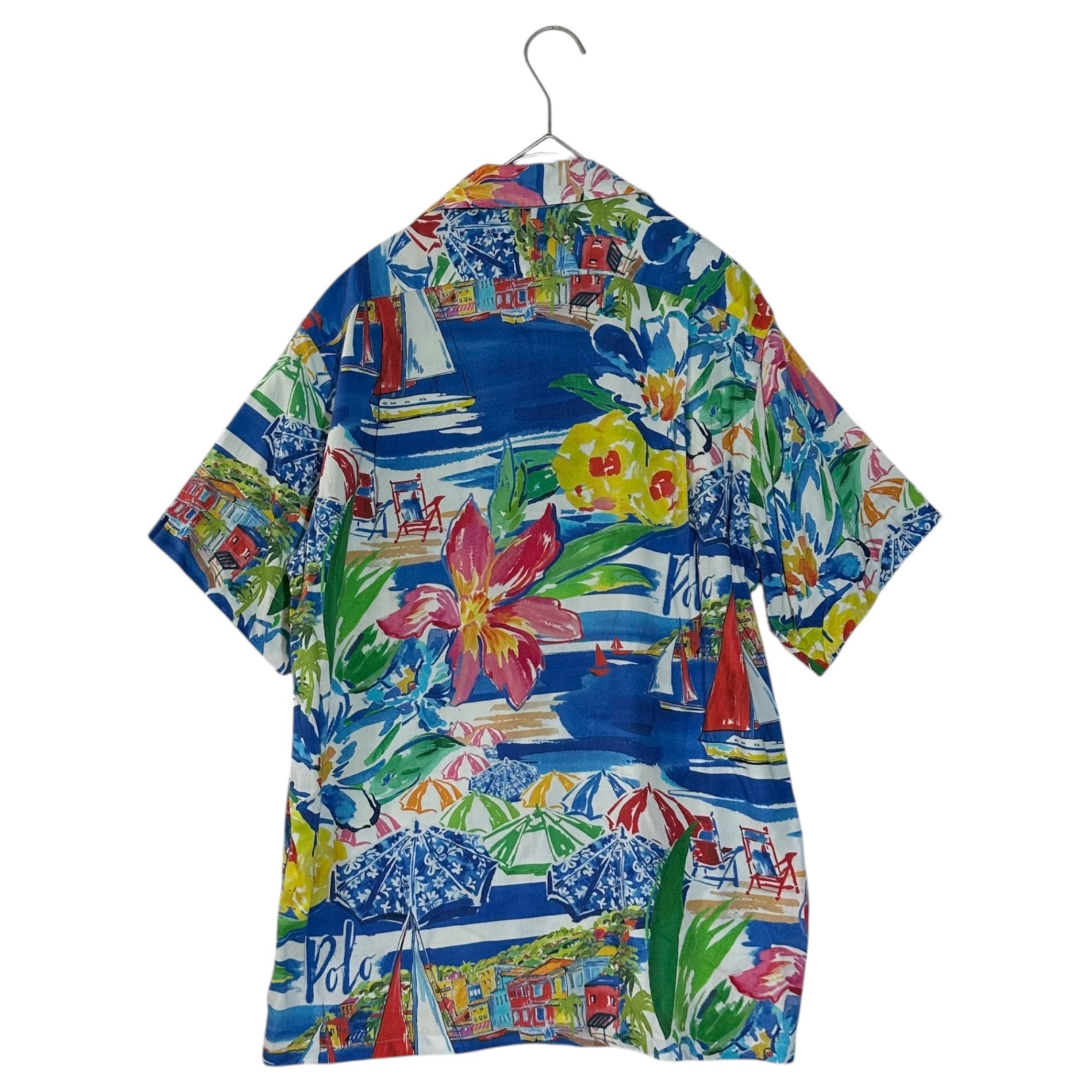 POLO RALPH LAUREN(ポロラルフローレン) Yacht All-Over Print Rayon Aloha Shirt ヨット 総柄 レーヨン アロハ シャツ XS ブルー オープンカラー 開襟