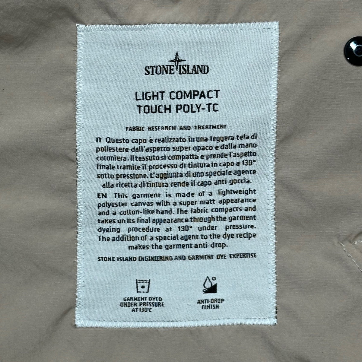 STONE ISLAND(ストーンアイランド) 2025SS LIGHT COMPACT TOUCH POLY-TC Coach Jacket コーチ ジャケット L1S154100041 M ベージュ