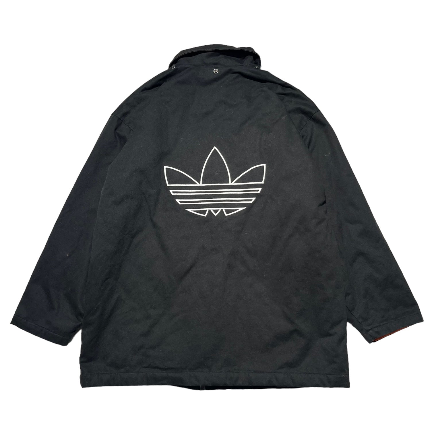 adidas(アディダス) 90's back logo hooded jacket バックロゴ フーデット ジャケット L ブラック×オレンジ 万国旗タグ　90年代