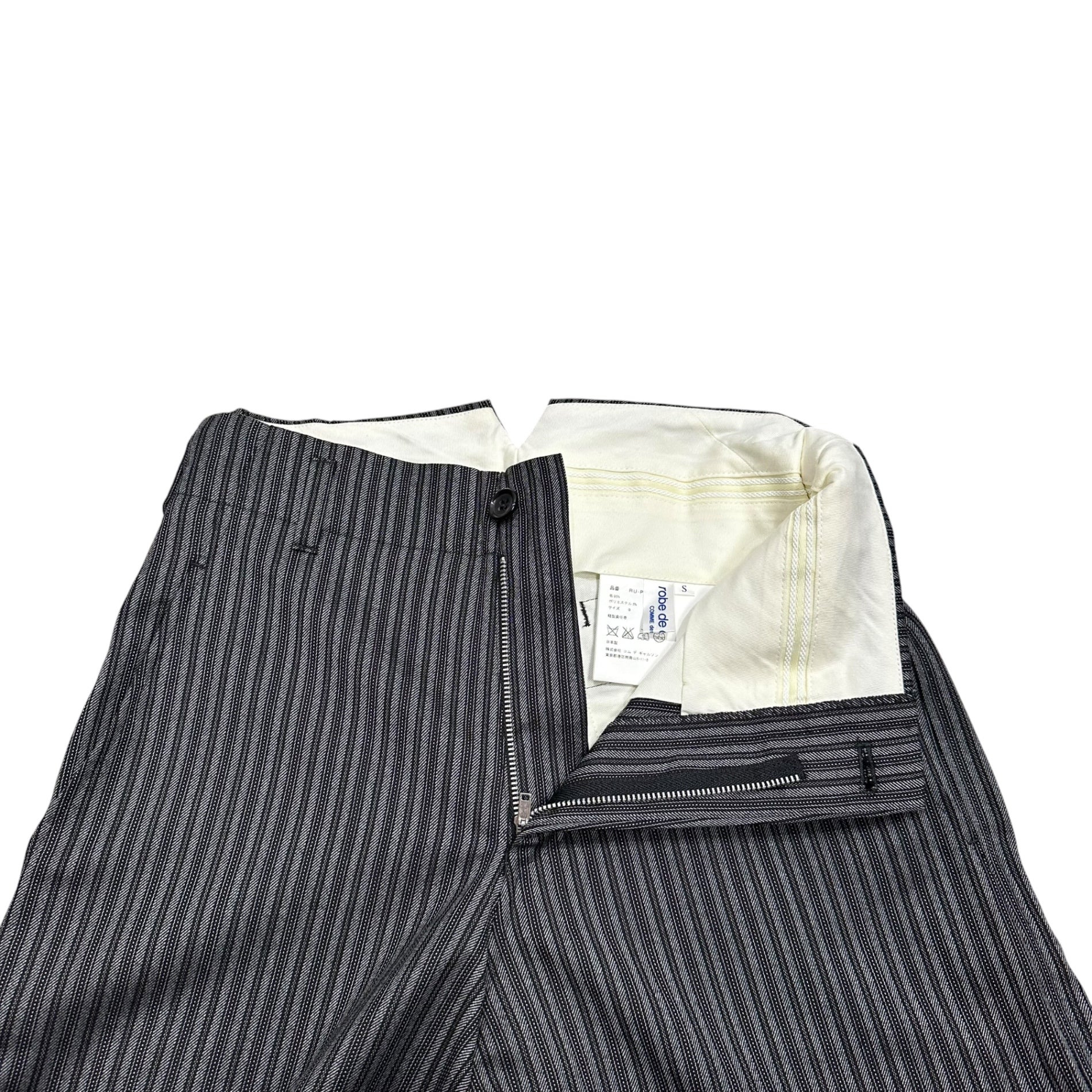 robe de chambre COMME des GARCONS(ローブドシャンブルコムデギャルソン) 2004AW Wool Striped High-Waisted Cropped Slacks ウール ストライプ ハイウエスト クロップド スラックス パンツ RU-P022 S グレー×ブラック AD2004
