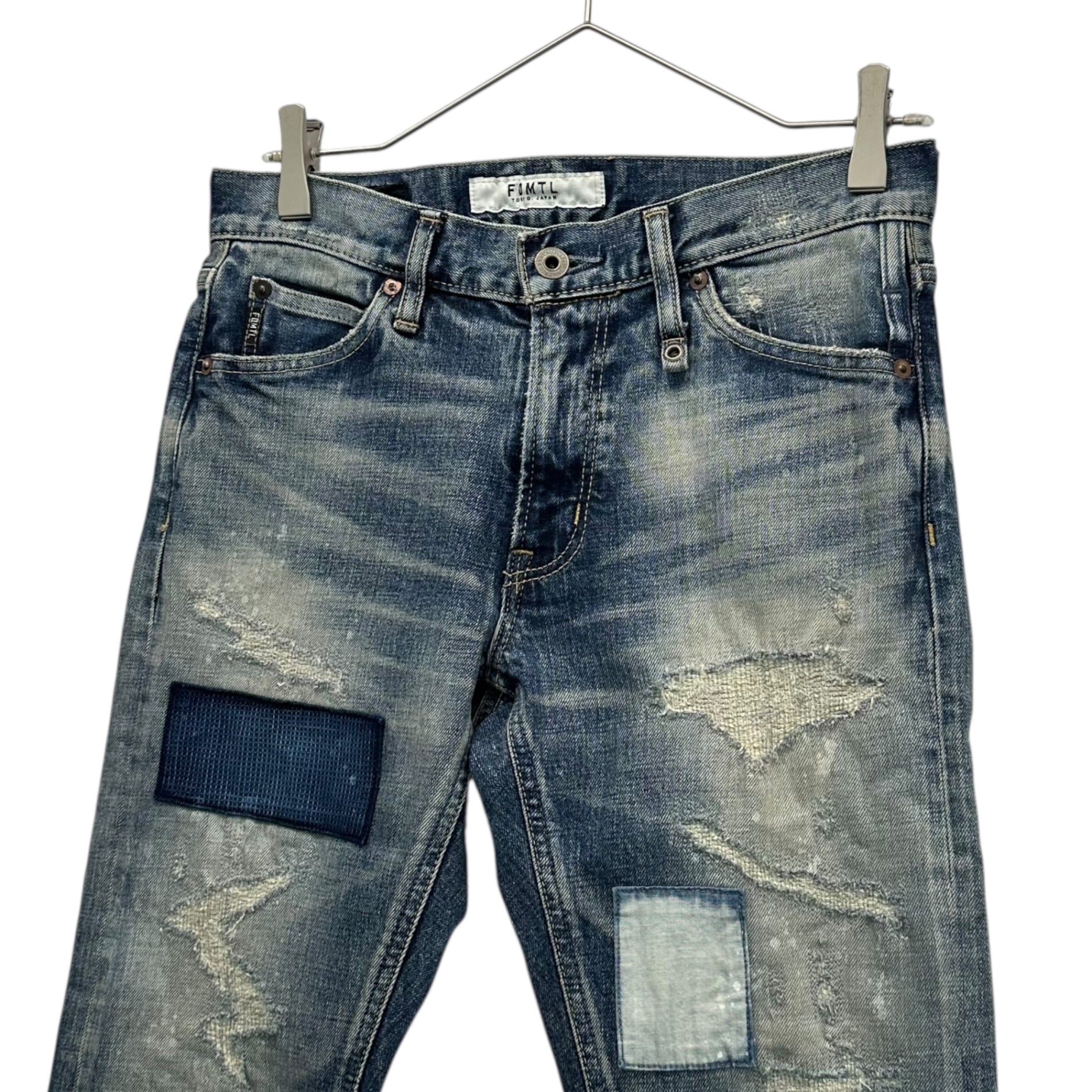 FDMTL(ファンダメンタル) Sashiko Patchwork Denim Skinny Pants 刺し子 パッチワーク デニム スキニー パンツ W28/L30 ライトインディゴ