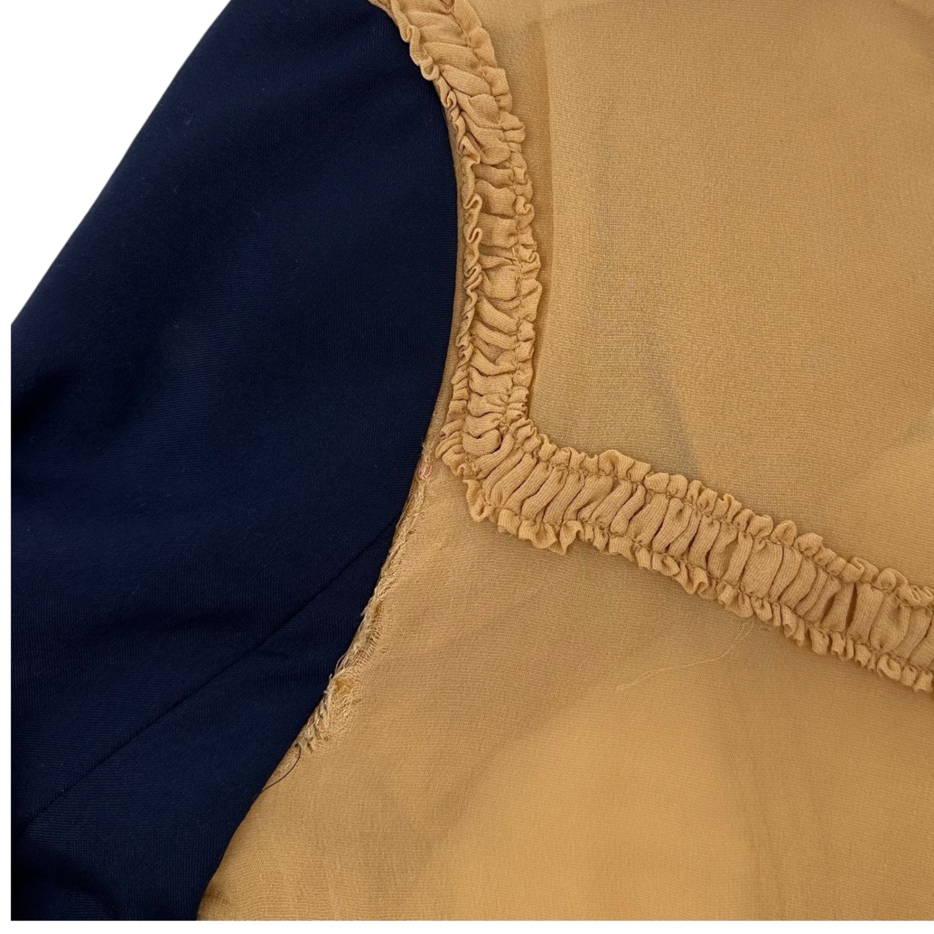 MAISON MARGIELA(メゾンマルジェラ) 21SS Co-Ed Tailored Sleeve Sheer Frill Dress テーラード スリーブ シアー フリル ドレス 表記無(40程度) ベージュ×ネイビー 白タグ