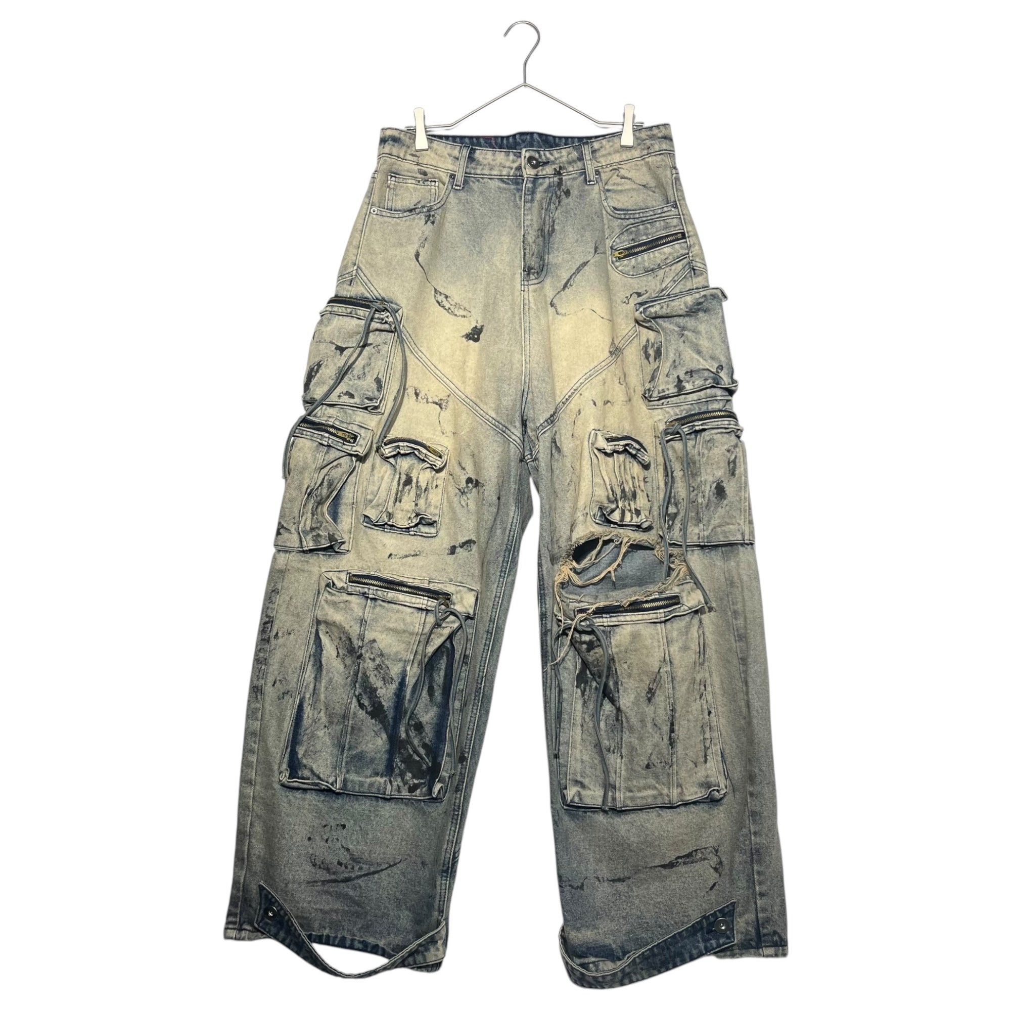 ATELIER LATUI(アトリエラトゥイ) ASSylum*69 JEANS LIMITED EDITION デストロイ加工 カーゴ バギー デニム パンツ  L インディゴ ベトナム発気鋭ブランド ワイド ダメージ