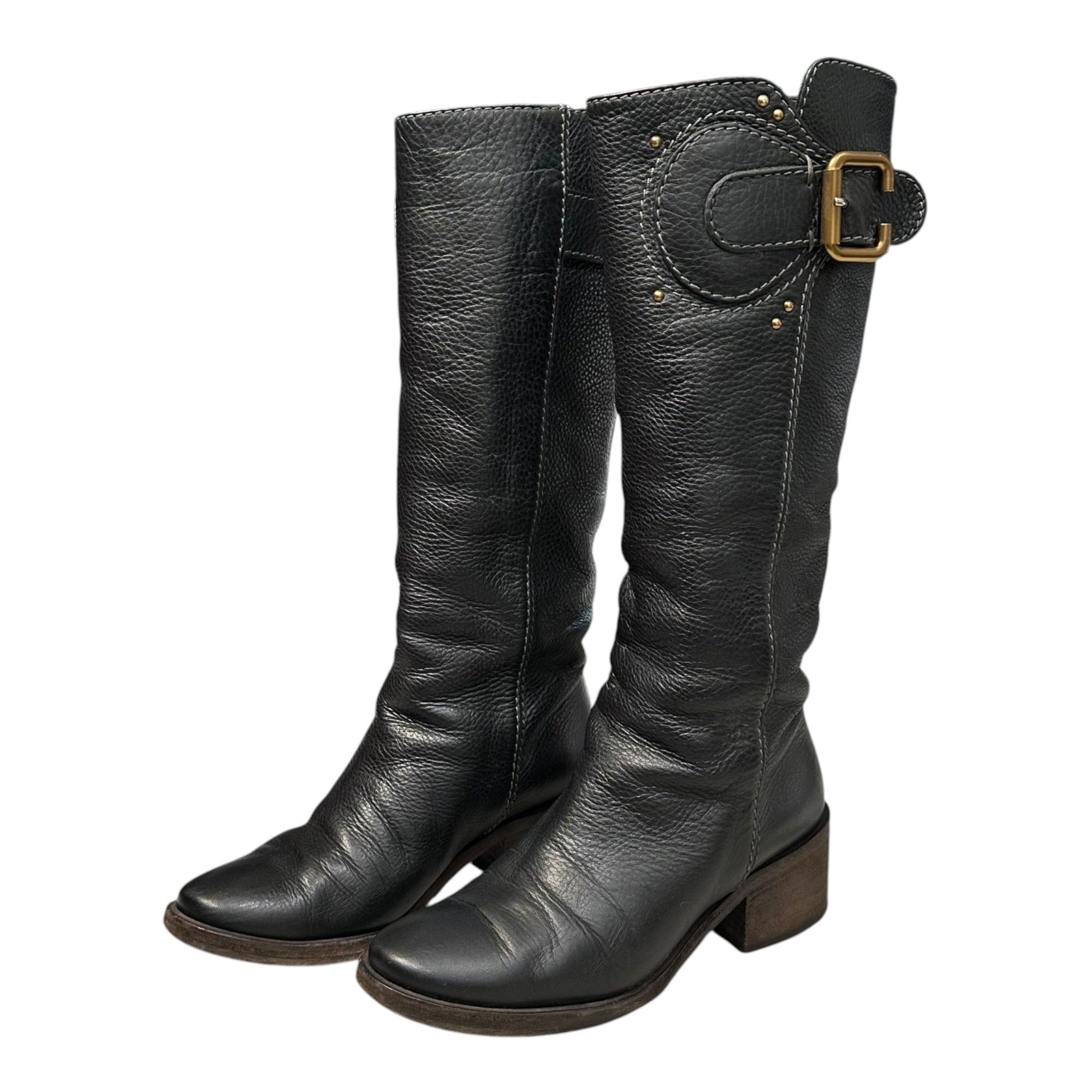 CHLOE(クロエ) Cross-strap Heeled Leather Long Boots クロスベルト ヒール レザー ロング ブーツ 35(22.5cm程度) ブラック