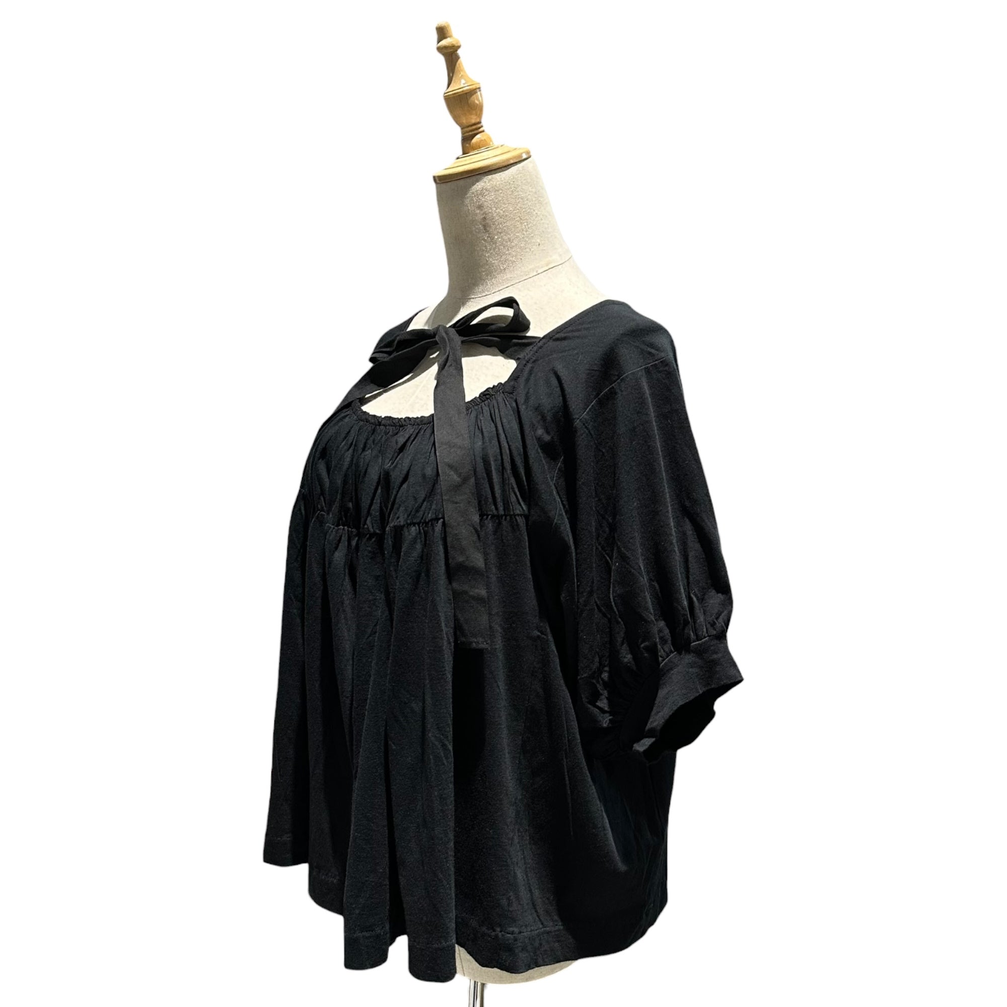 tricot COMME des GARCONS(トリココムデギャルソン) 2014SS Front-Ribbon Gathered Cut-and-Sew Top フロントリボン ギャザー カットソー TM-T035 M ブラック AD2013