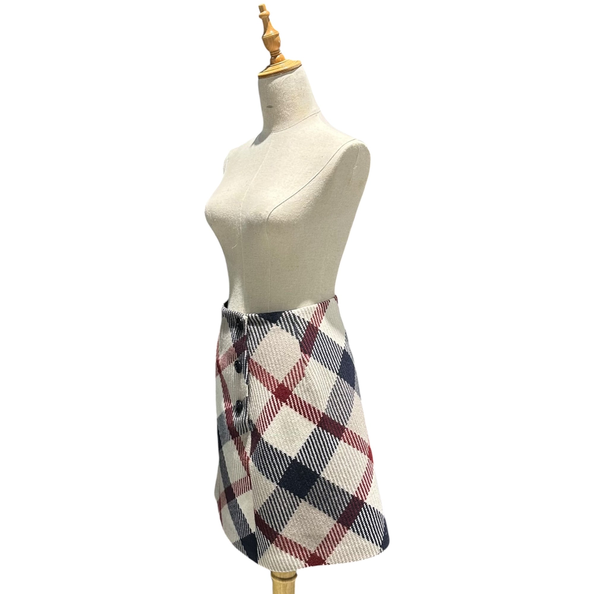 BLUE LABEL CRESTBRIDGE(ブルーレーベルクレストブリッジ) Front 3-button check skirt フロント 3ボタン チェック スカート 55S14-290-42 36(S程度) アイボリー×ダークネイビー×レッド