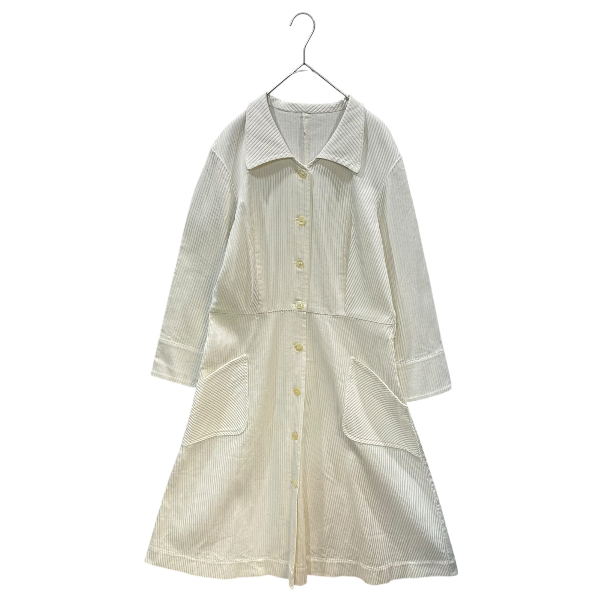 Euro vintage(ヨーロッパヴィンテージ) white thick lib long onepiece coat 大きなポケットと三角襟の羽織りのようなロングワンピース 表記無し(M~L程度) ホワイト