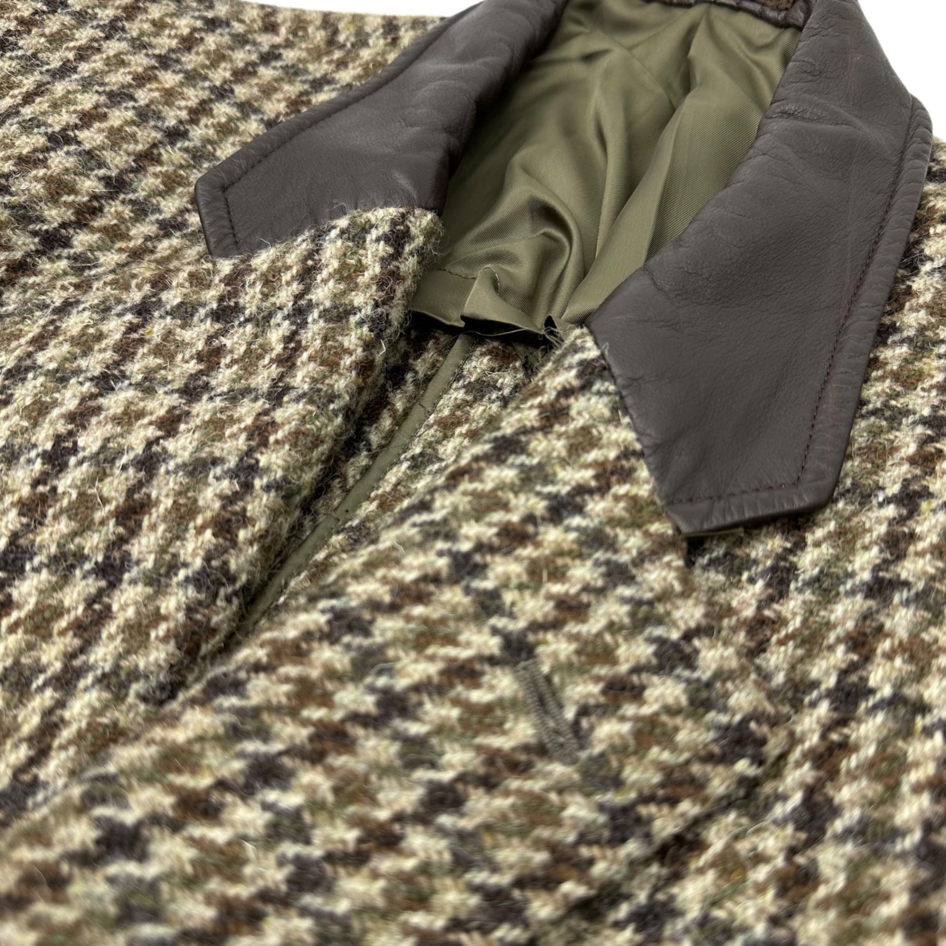 COMME des GARCONS HOMME(コムデギャルソンオム) 70～80's ”HARRIS TWEED ” Wool jacket with leather collar ハリス ツイード 襟 レザー 切替 ウール ジャケット 川久保玲 本人期 HJ 08006S S ブラウン 70年～80年代製造 稀少品 デカオム