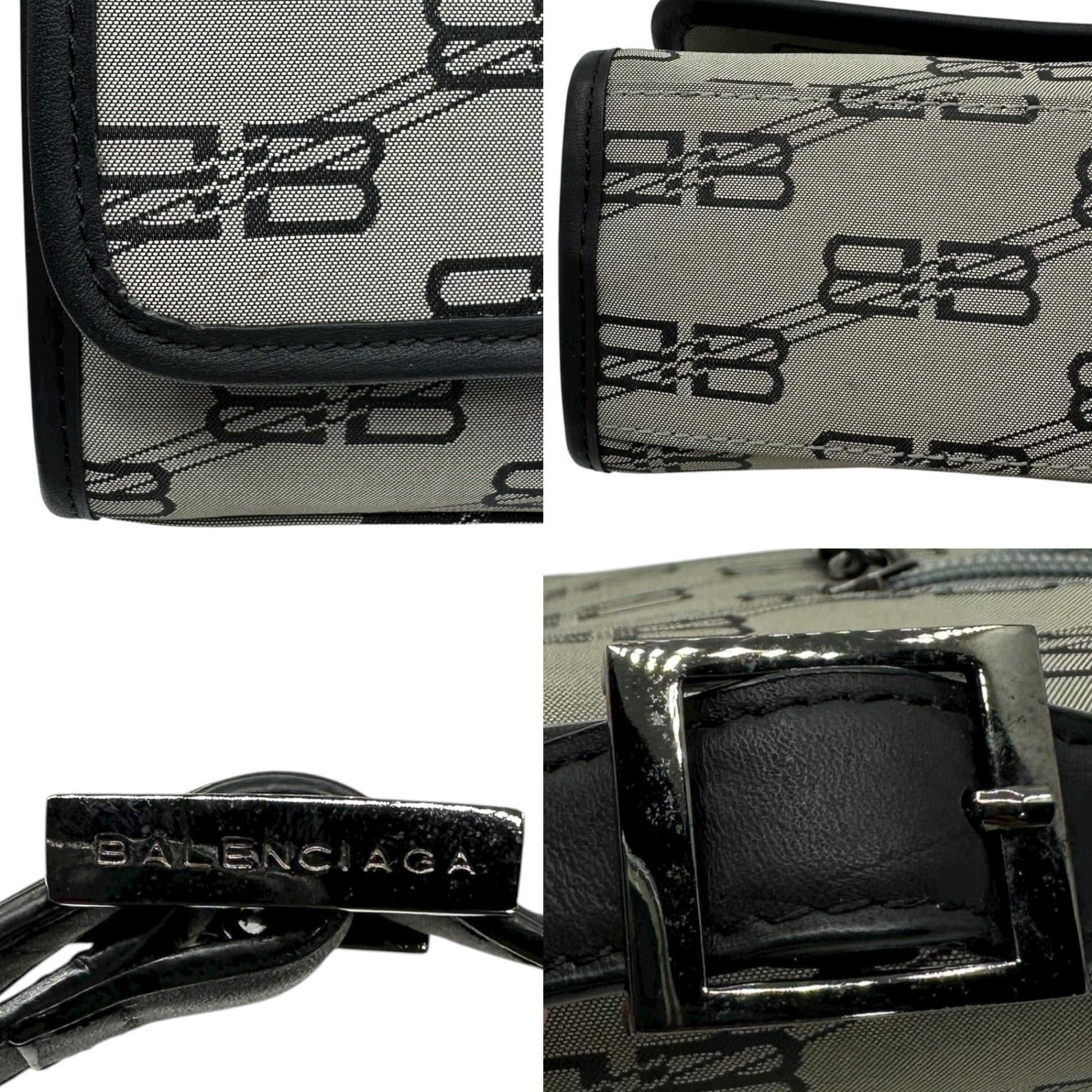 BALENCIAGA(バレンシアガ) BB All-Over Print Logo One-Shoulder Bag 総柄 ロゴ ワンショルダー バッグ グレー×ブラック ハンド 肩掛け ヴィンテージ