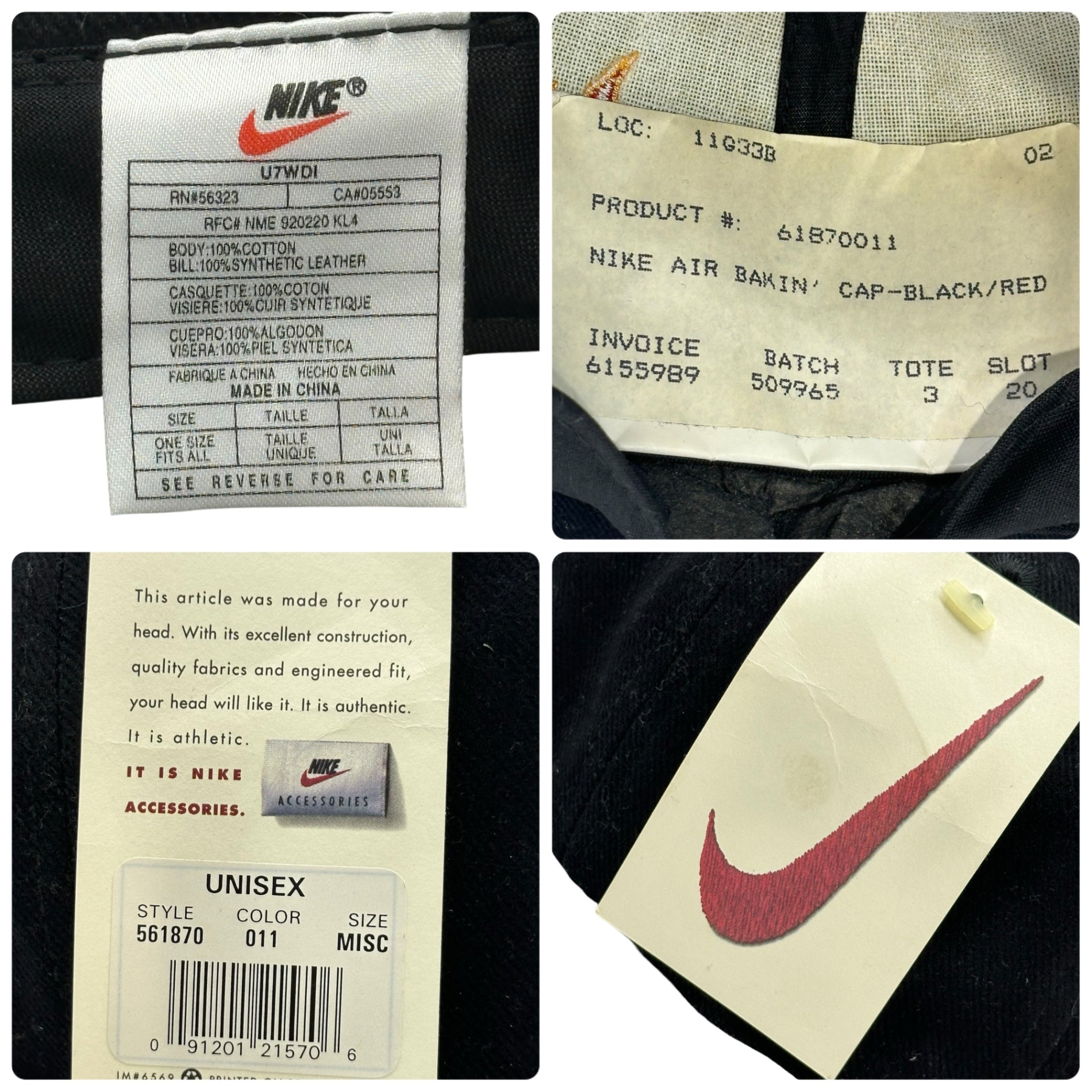 NIKE(ナイキ) 1996 AIR BAKIN Fire Pattern Cap エア ベイキン ファイアーパターン キャップ U7WDI ブラック×レッド 90's 90年代 ヴィンテージ