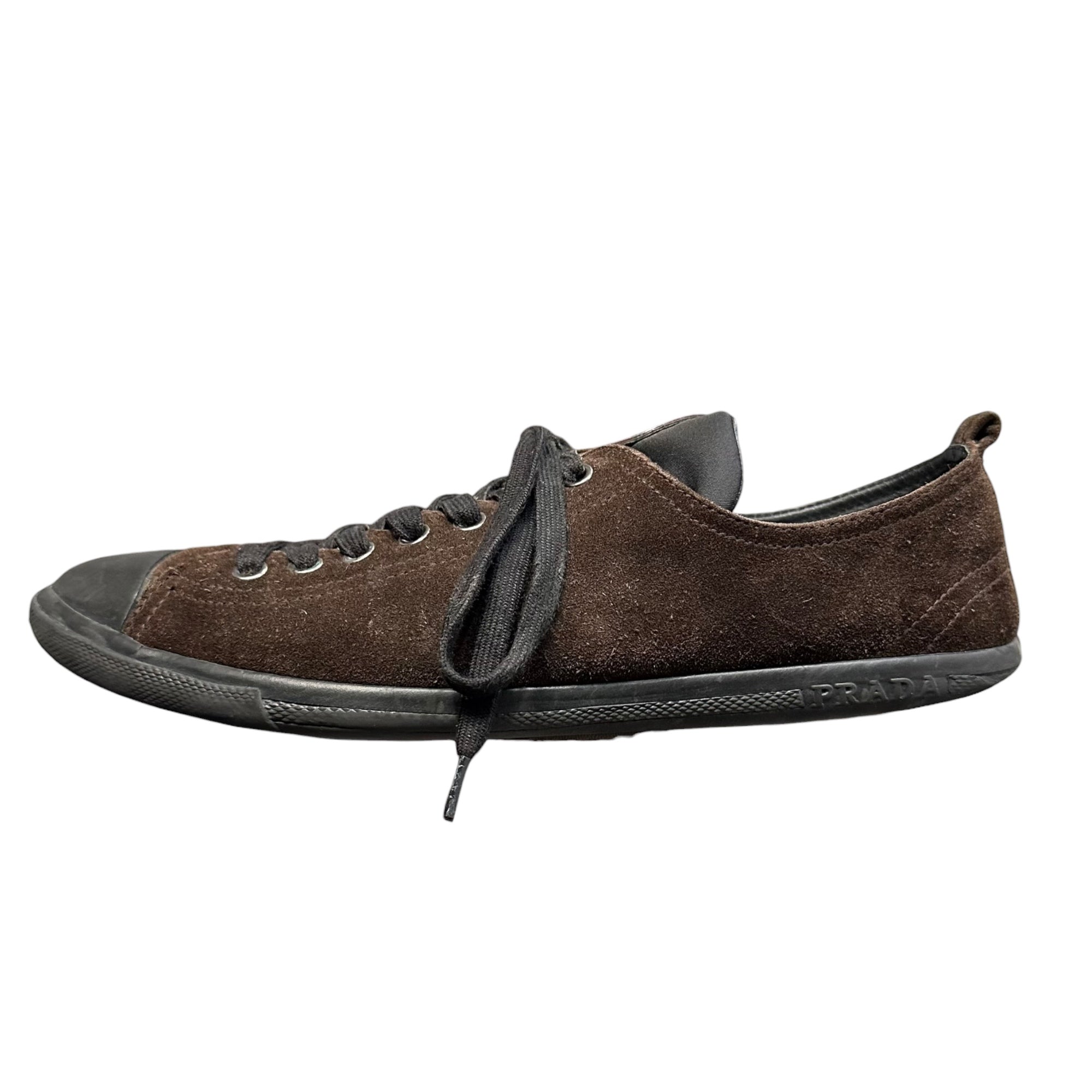 PRADA(プラダ) Suede Low-Top Sneakers スウェード ローカット スニーカー 4E2105 9(27.0cm程度) ブラウン×ブラック×レッド