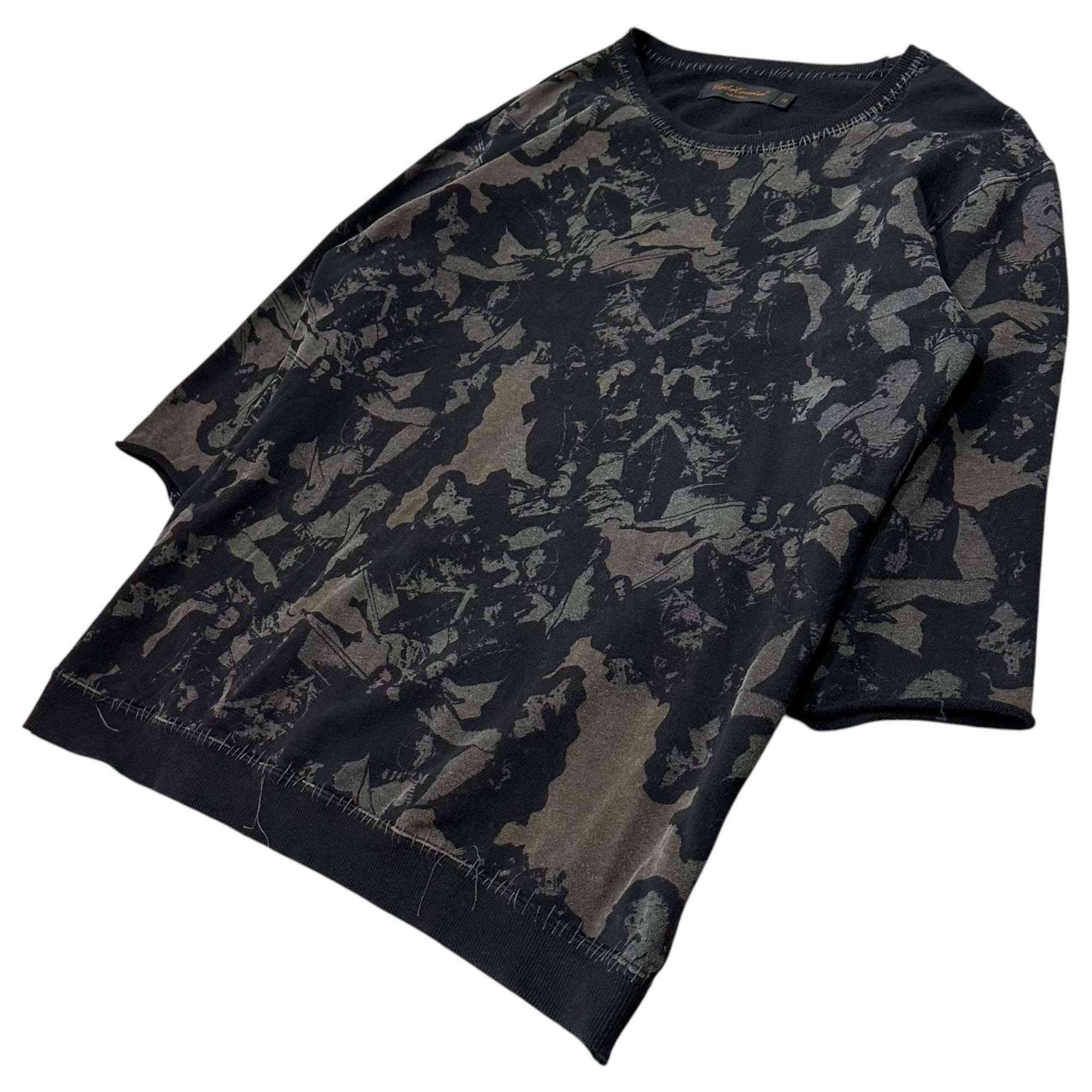 UNDERCOVERISM(アンダーカバイズム) 2003SS ”SCAB” Crust All-over Print T-shirt スキャブ期 クラスト 総柄 7分丈 Tシャツ U230 M ブラック×グレー 00's