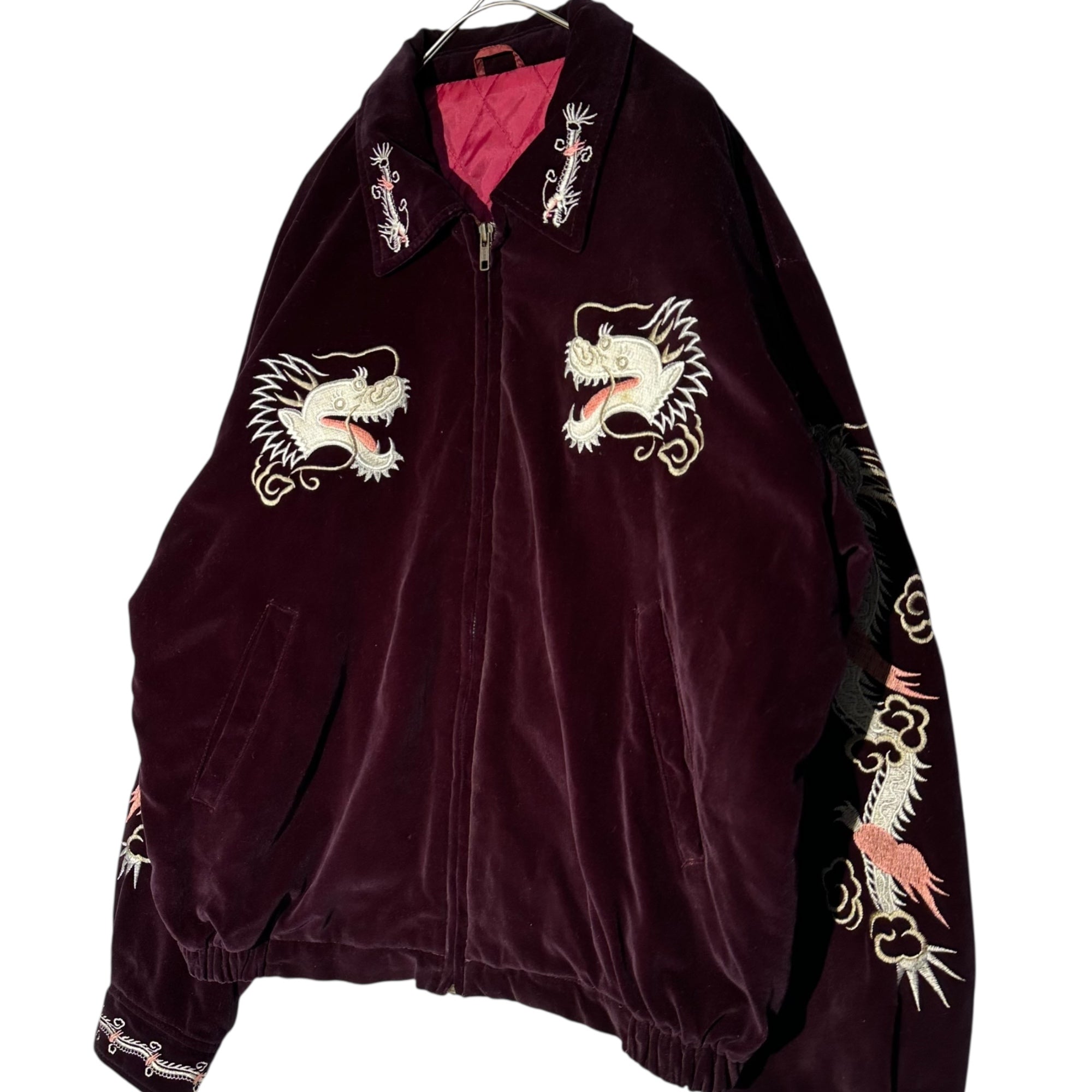 BOURBON HOUSE(バーボンハウス) 80's~90's Souvenir Jacket 龍 刺繍 スーベニア ジャケット  表記無(L程度) ボルドー 80年代～90年代 ヴィンテージ スカジャン