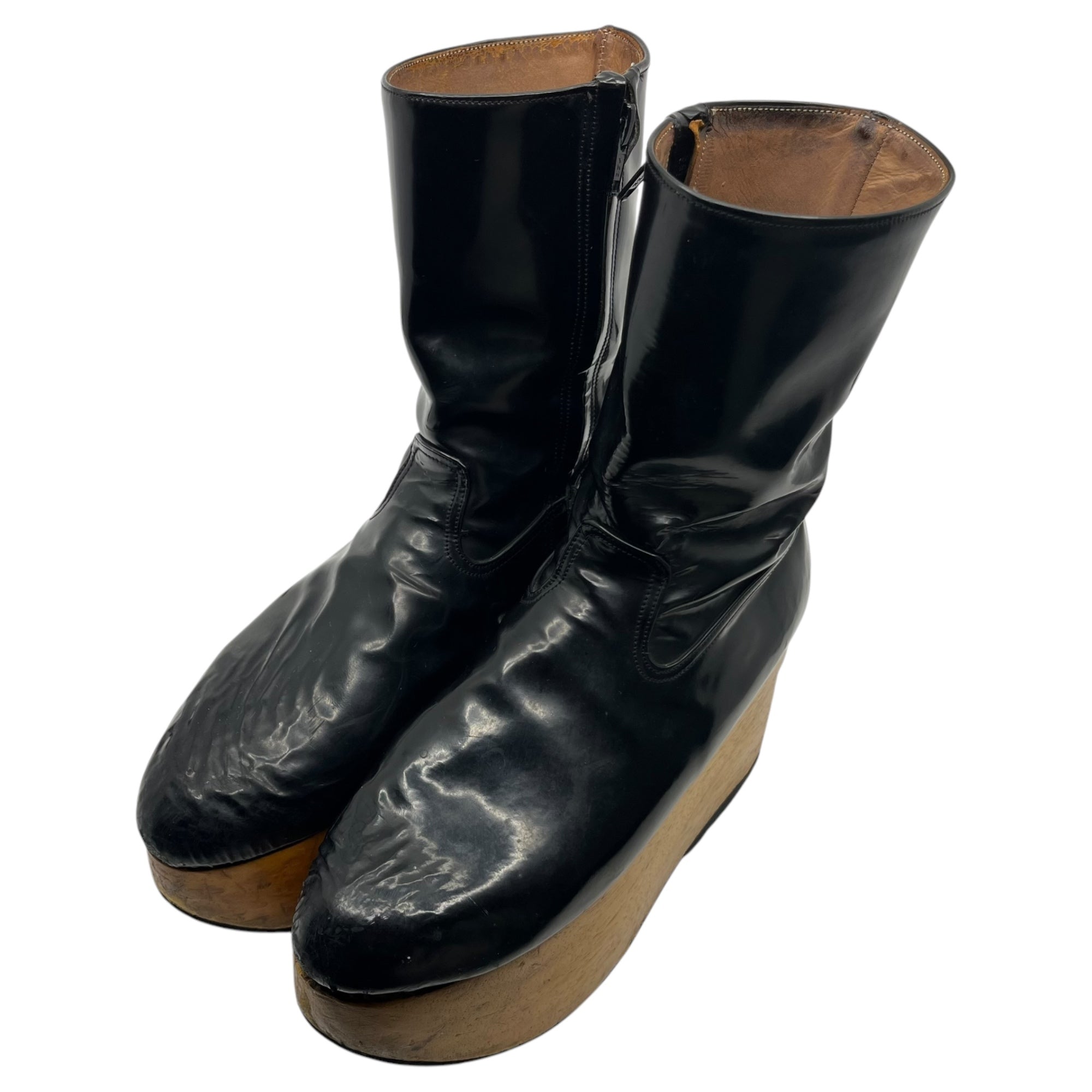 Vivienne Westwood(ヴィヴィアンウエストウッド) 00's UK Made Side Zip Enamel Rocking Horse Boots UKメイド サイドジップ エナメル ロッキンホース ブーツ ヴィンテージ 表記消え(24.0~24.5cm程度) ブラック×ナチュラル 00年代ヴィンテージ