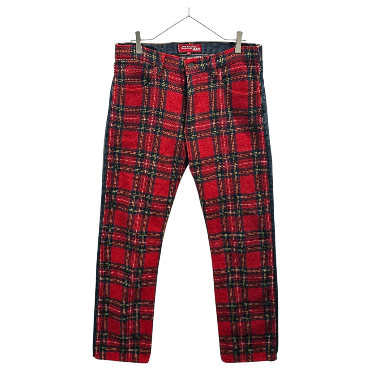 COMME des GARCONS JUNYA WATANABE MAN × Levi's(コムデギャルソンジュンヤワタナベマン × リーバイス) 2002AW Wool Tartan Check Panel Denim Pants ウール タータン チェック 切替 デニム パンツ WG-P049 M レッド×インディゴ AD2002