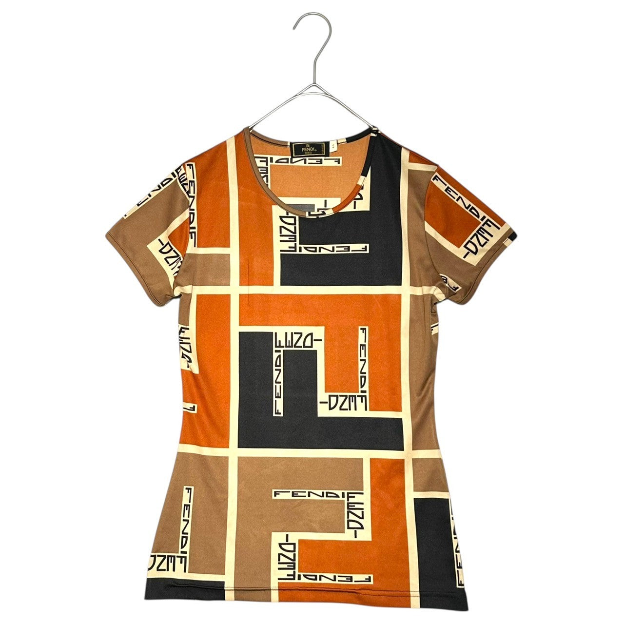 FENDI(フェンディ) Geometric Logo French Sleeve Cut and Sewn 幾何学 ロゴ フレンチ スリーブ カットソー 44(M程度) オレンジ×ブラック