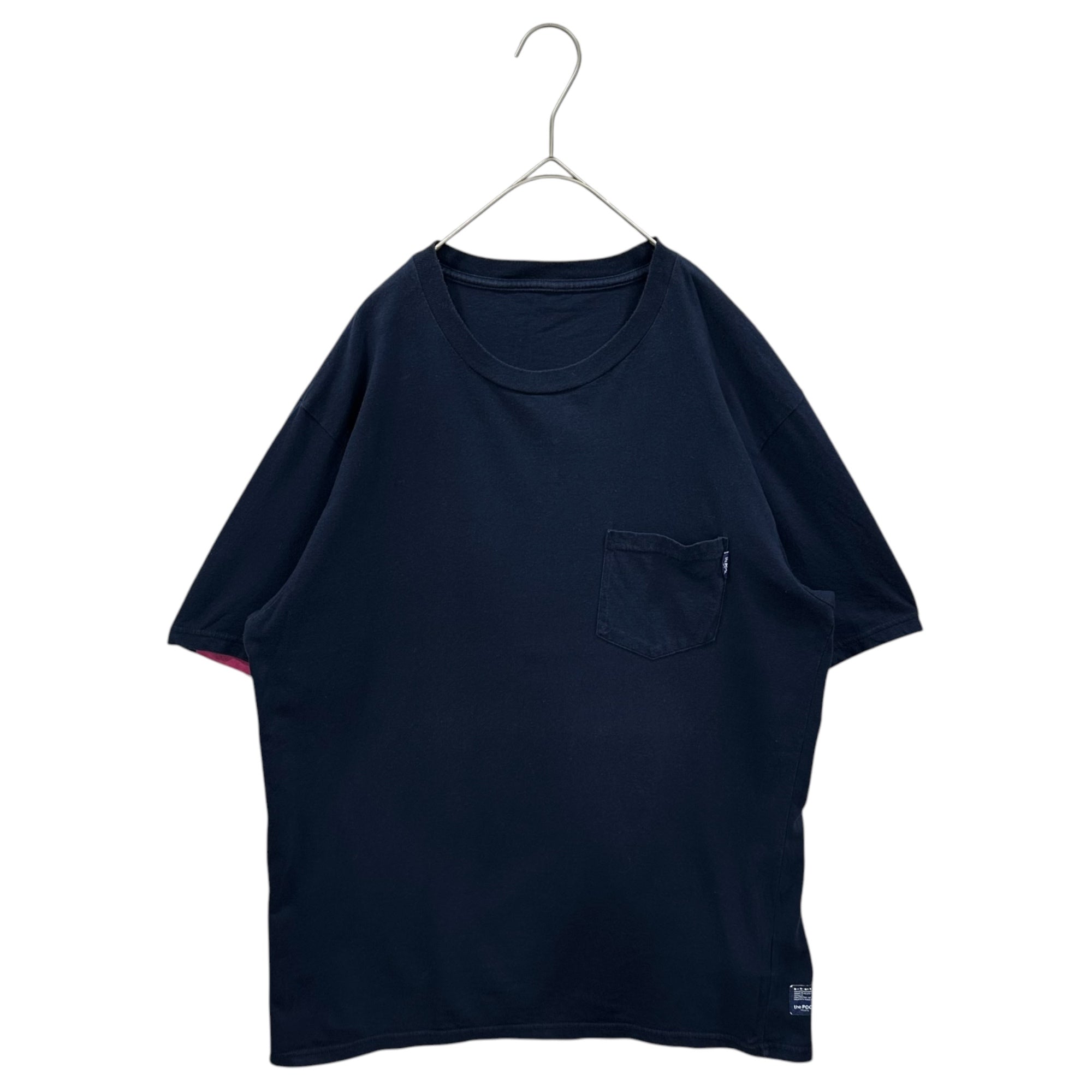THE POOL AOYMA(ザプールアオヤマ) S/S T-shirt with chest pocket and line print胸ポケット ライン プリント 半袖 Tシャツ 21290 L ネイビー×ピンク