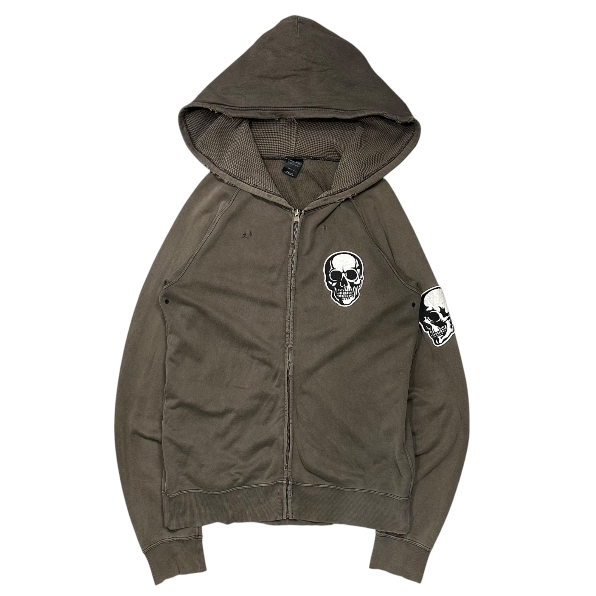 NUMBER (N)INE(ナンバーナイン) 2004SS "DREAM BABY DREAM" ドリーム期 Skull Patch Zip-Up Hoodie スカル パッチ ジップ パーカー 2 ブラウン 00's ダメージ加工