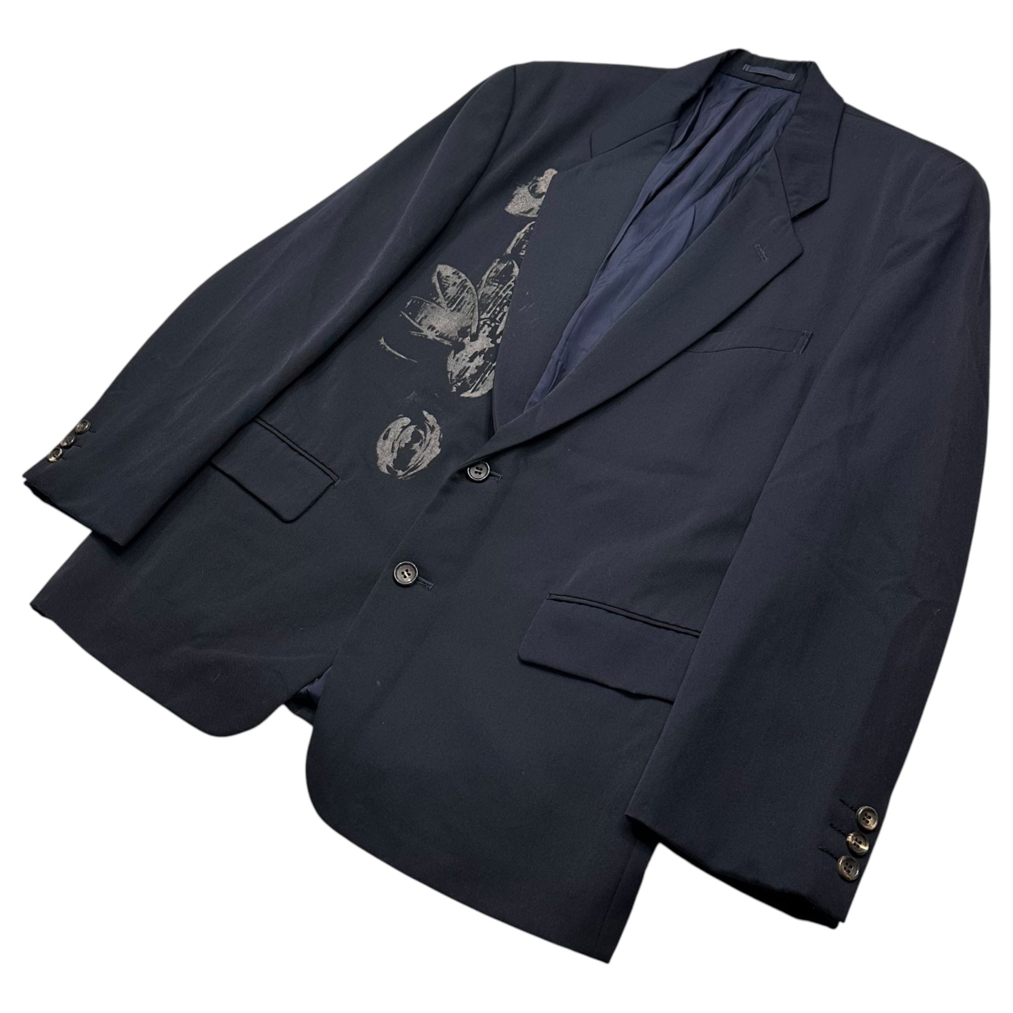 COMME des GARCONS HOMME PLUS(コムデギャルソンオムプリュス) 1990's Vintage Rubber-Printed Wool 2-Button Jacket ヴィンテージ ラバー プリント ウール 2ボタン ジャケット PJ-05091 M ネイビー AD1991 90年代 アーカイブ