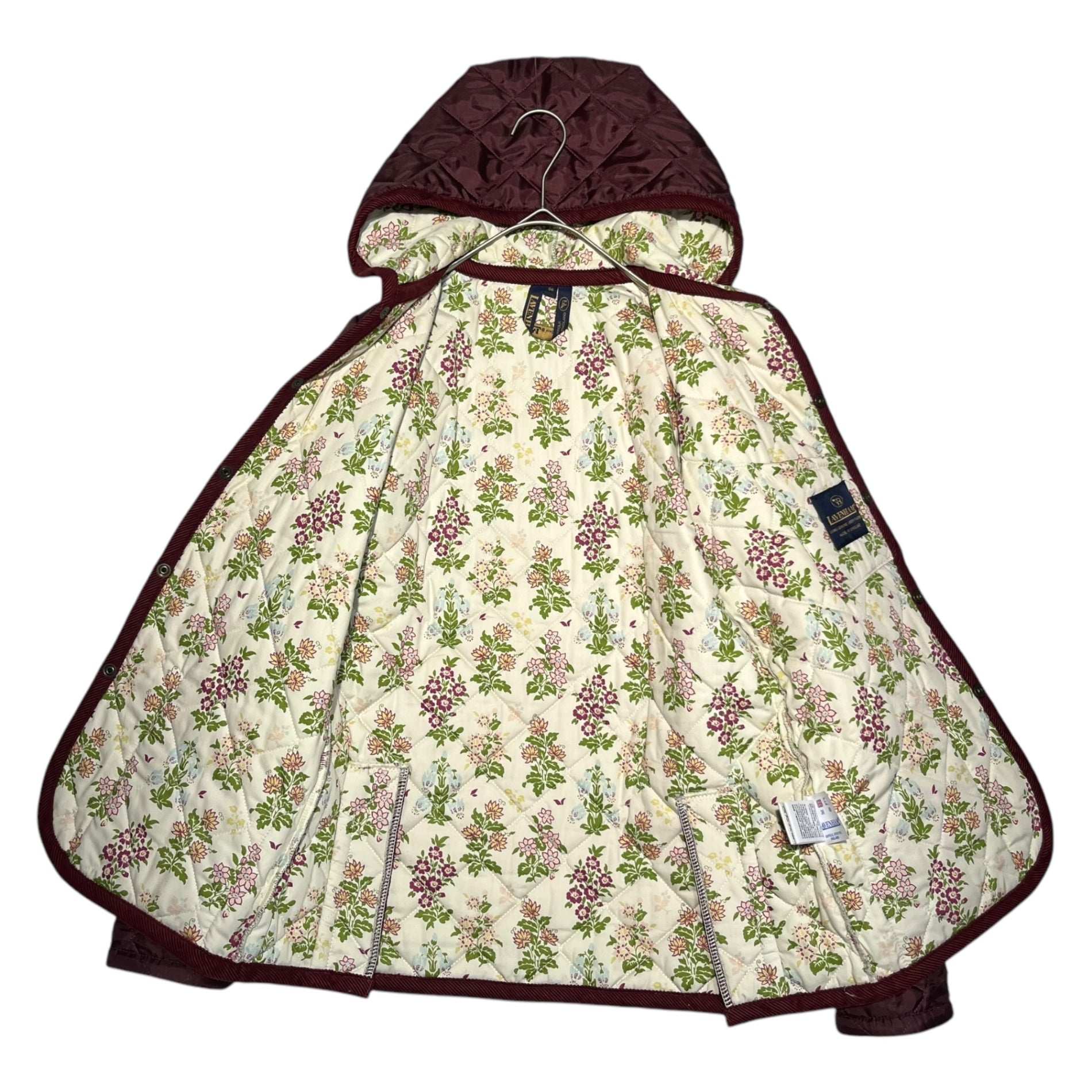 LAVENHAM(ラベンハム) 花柄 裏地 キルティング フーデット ジャケット 36(S程度) ボルドー
