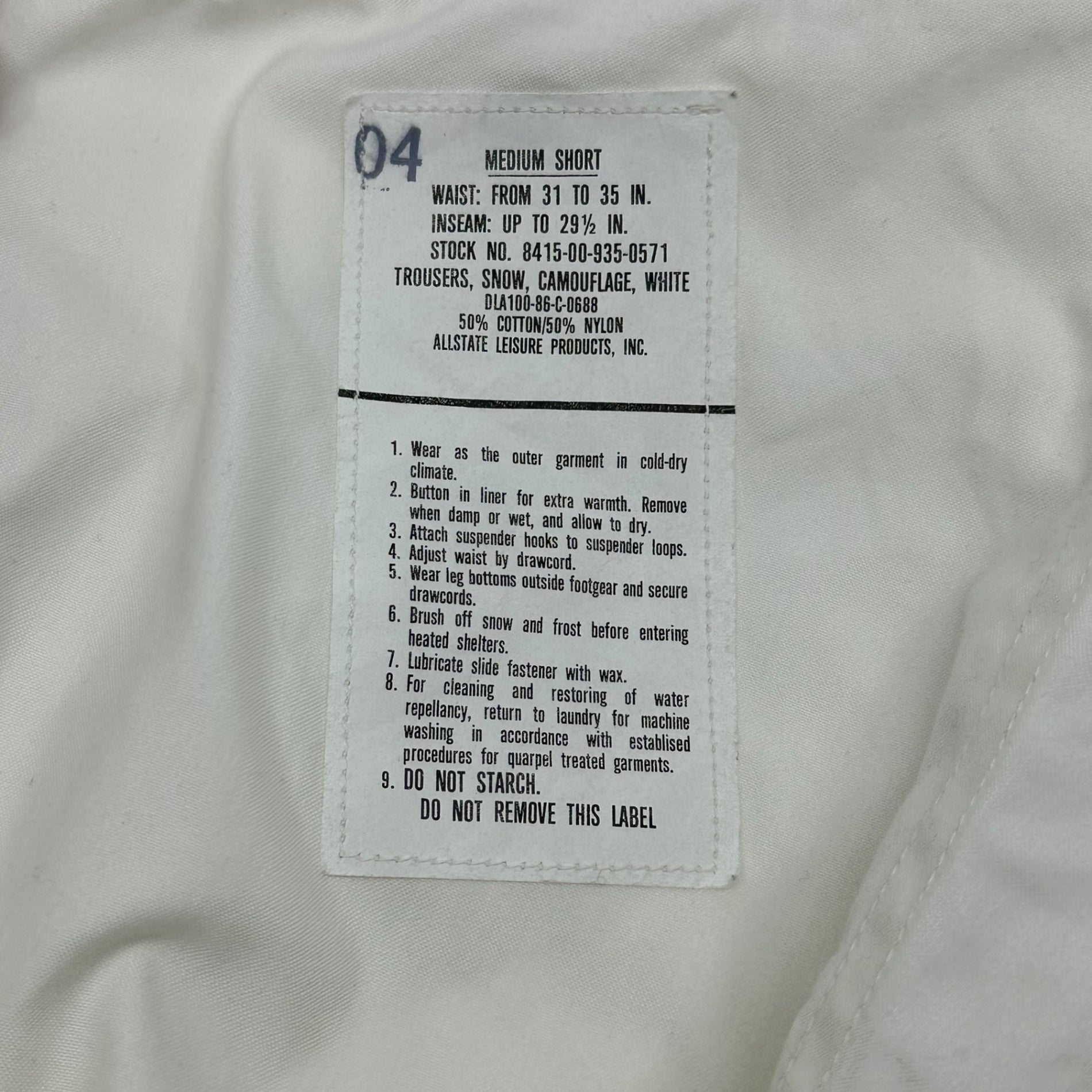 US ARMY(アメリカ軍) 00's Camo Over Pants スノーカモ オーバー パンツ 8415-00-935-0571 M ホワイト 00年代 米軍 ワイド ミリタリー