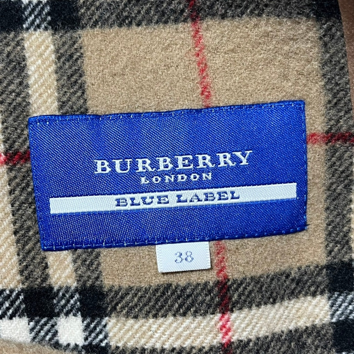 BURBERRY BLUE LABEL(バーバリーブルーレーベル) Nova Check lined hooded wool jacket ノバチェック ライニング フーデット ウール ジャケット FCF49-718 38(M程度) ベージュ ジャケット ロゴ 刺繍