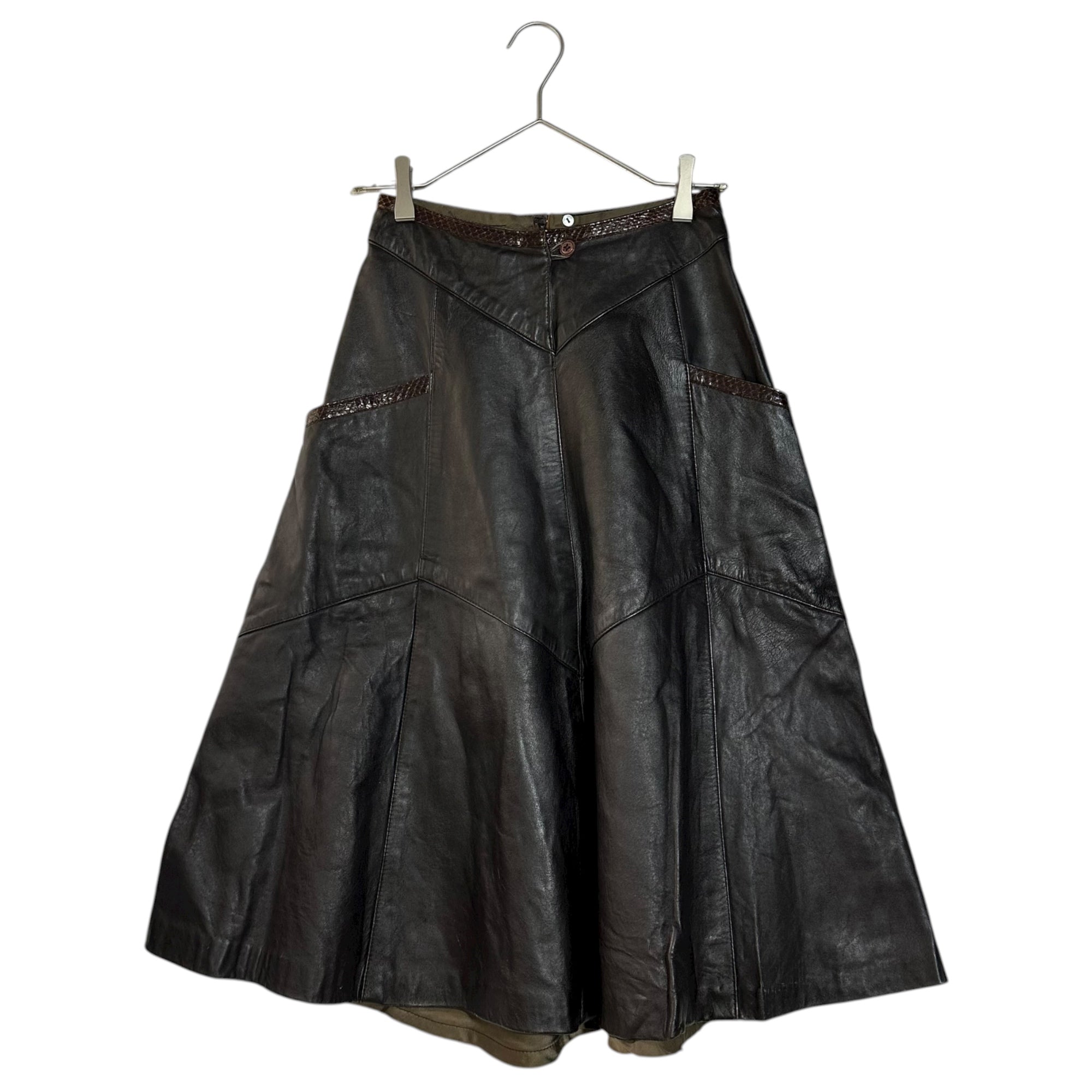 Euro vintage(ヨーロッパヴィンテージ) 80's~ snake＆goat leather skirt フレアなレザースカート M~L程度 ブラウン